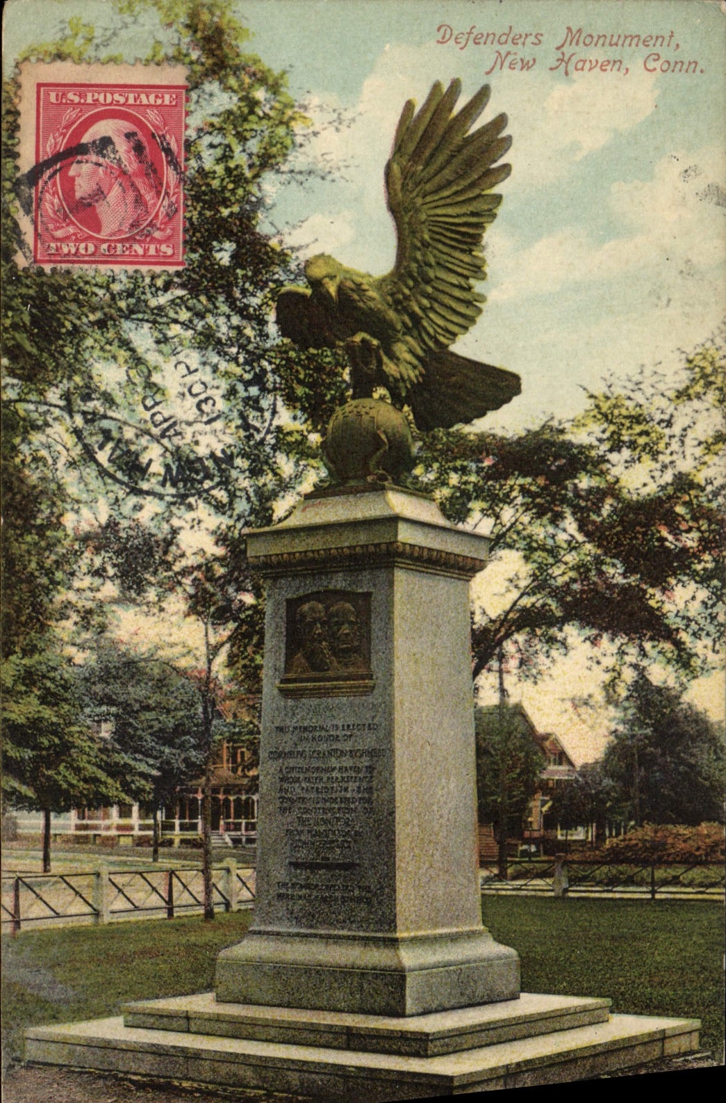 VINTAGE POSTCARD Defenders Monument New Haven Idiot Eagle Raptor