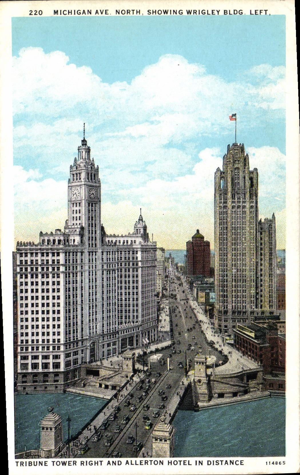VINTAGE POSTCARD Chicago Michigan Ave North Showing Wrigley Bldg Left