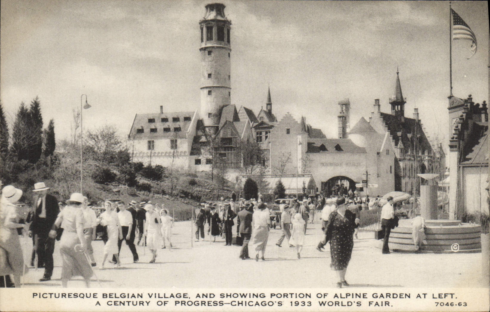 Aldea de Chicago de la POSTAL de la VENDIMIA y porción belgas pintorescas el demostrar de jardín alpestre en el world 1933 de la izquierda S a la feria