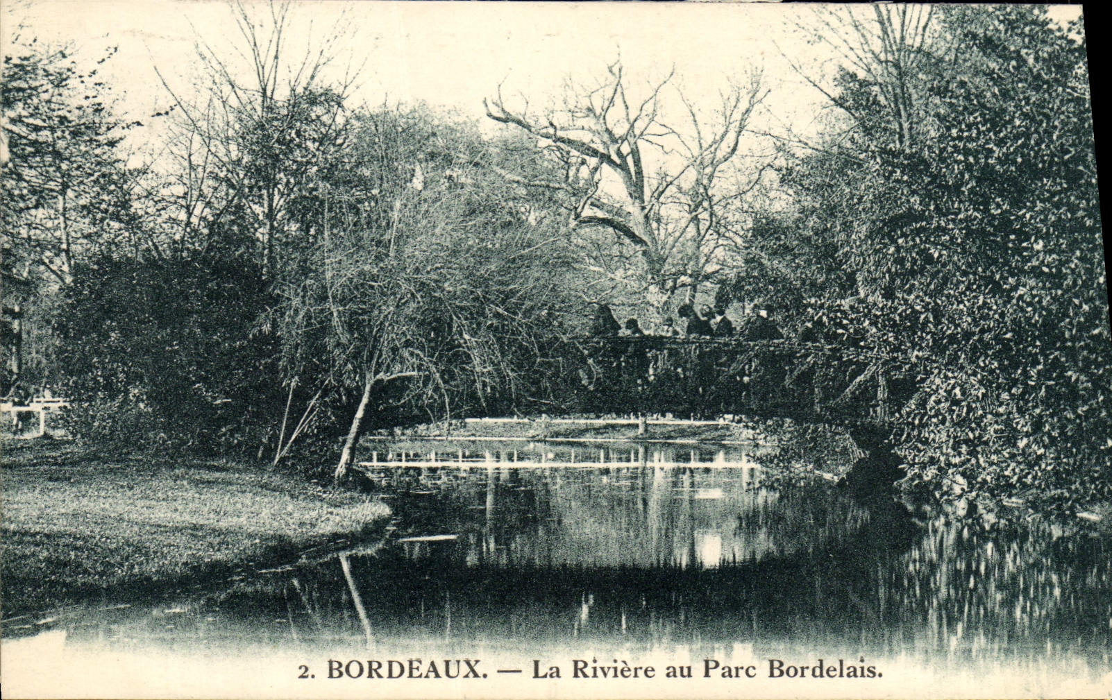 Burdeos de la POSTAL de la VENDIMIA el río con el parque de Burdeos