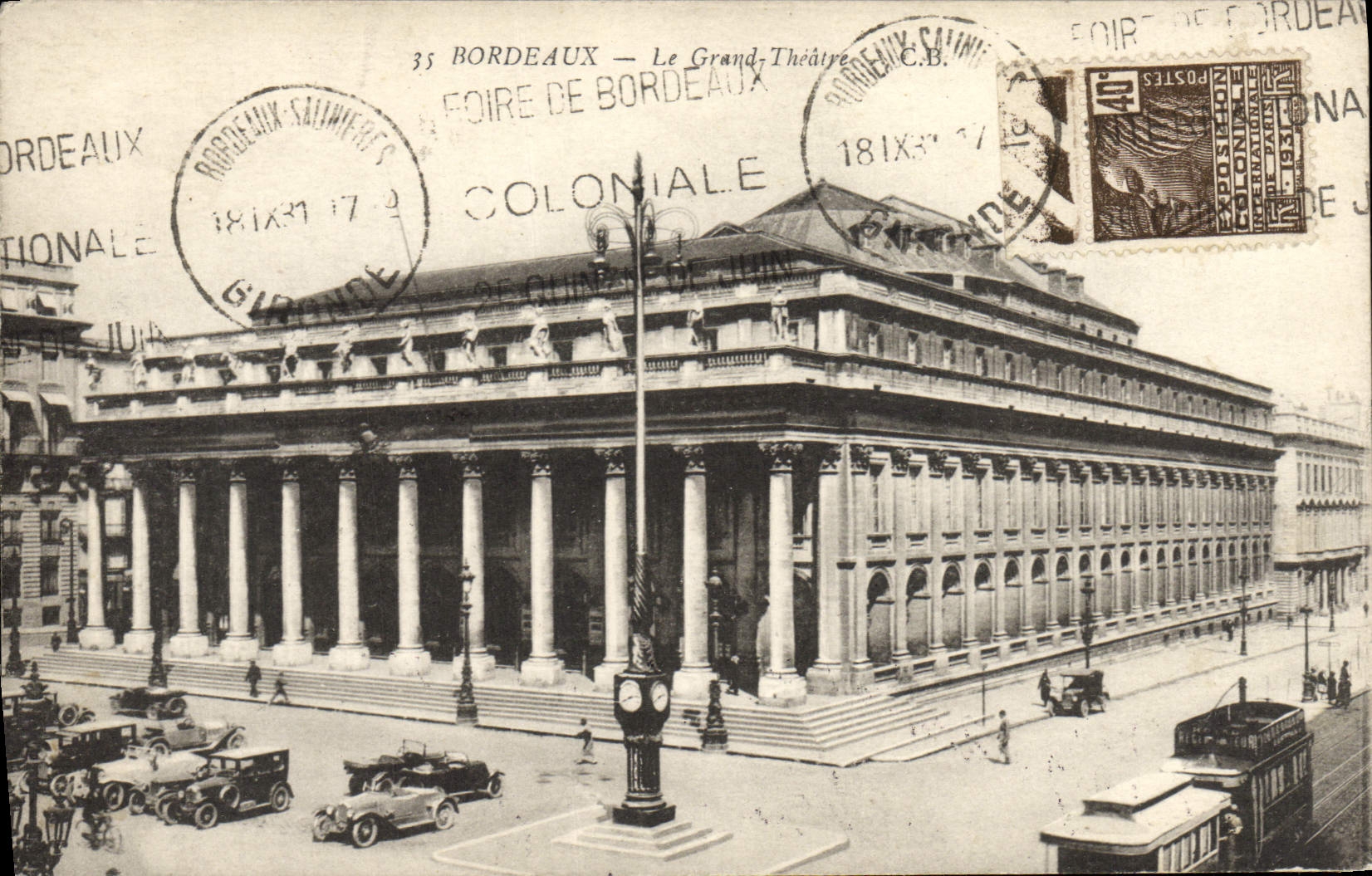 CPA Bordeaux Le Grand theatre Tramway Automobile