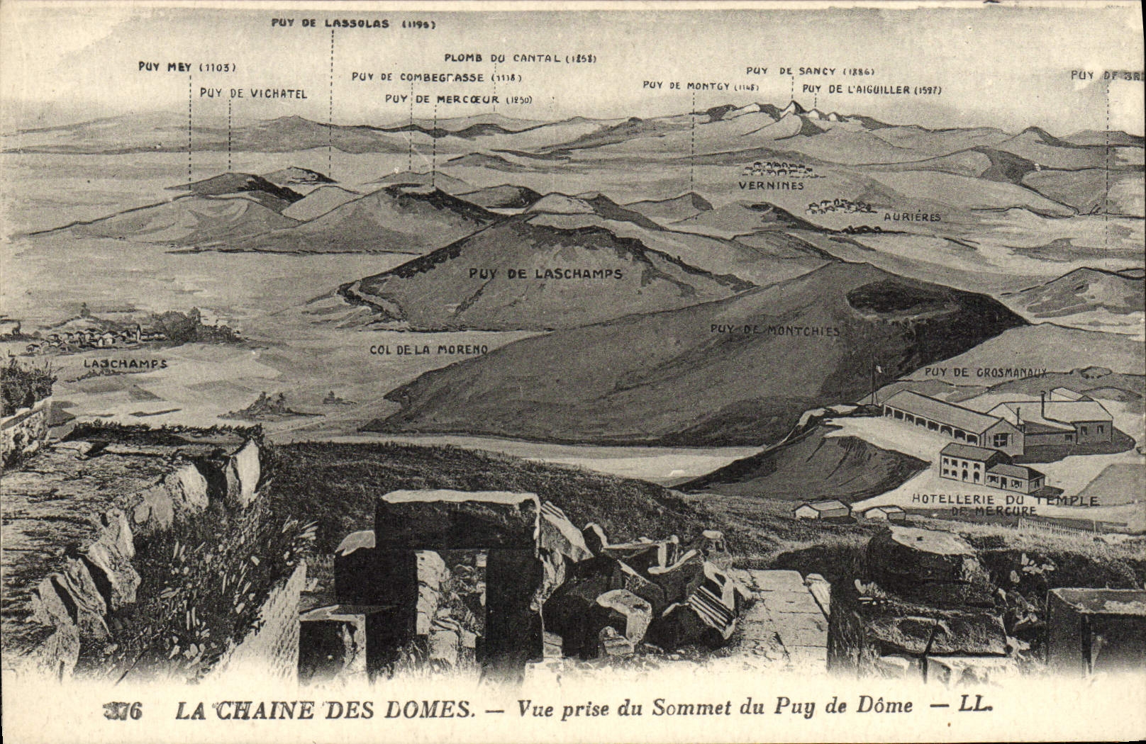 VINTAGE POSTCARD the Chain Of the Domes Seen from of the Summit of Puy de Dome