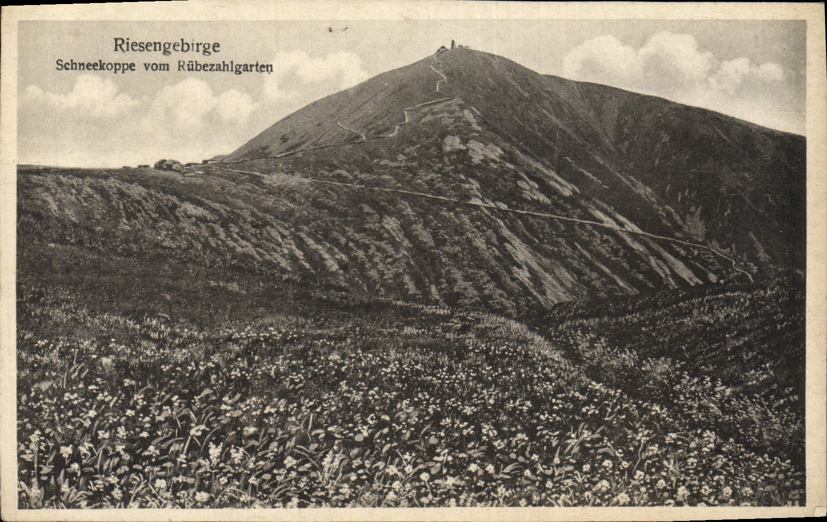 POSTAL Riesengebirge Schneekoppe Vom Rubezhlgarten de la VENDIMIA