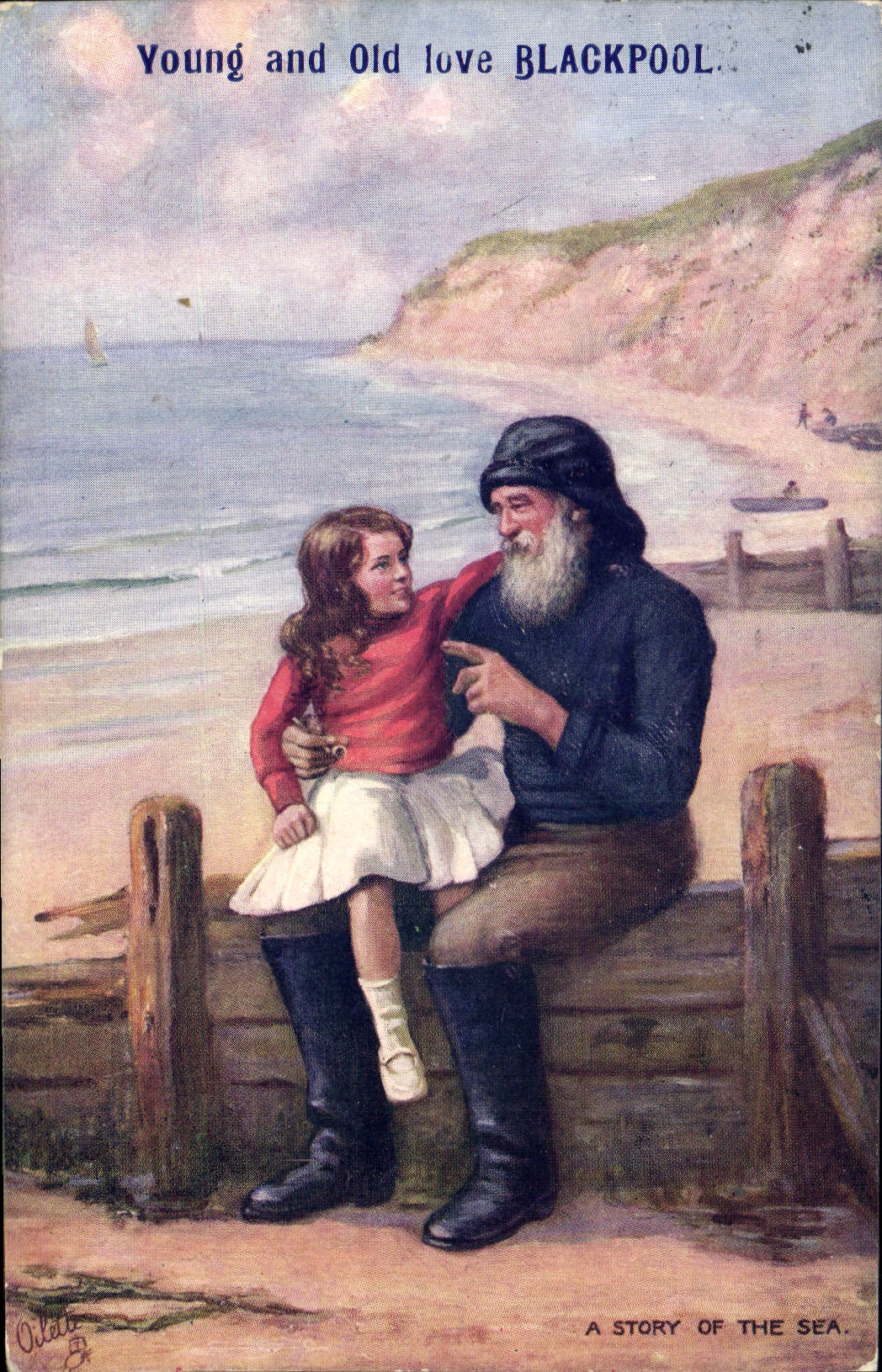 VINTAGE POSTCARD Young And Old Love Blackpool Pecheur Fishes Child