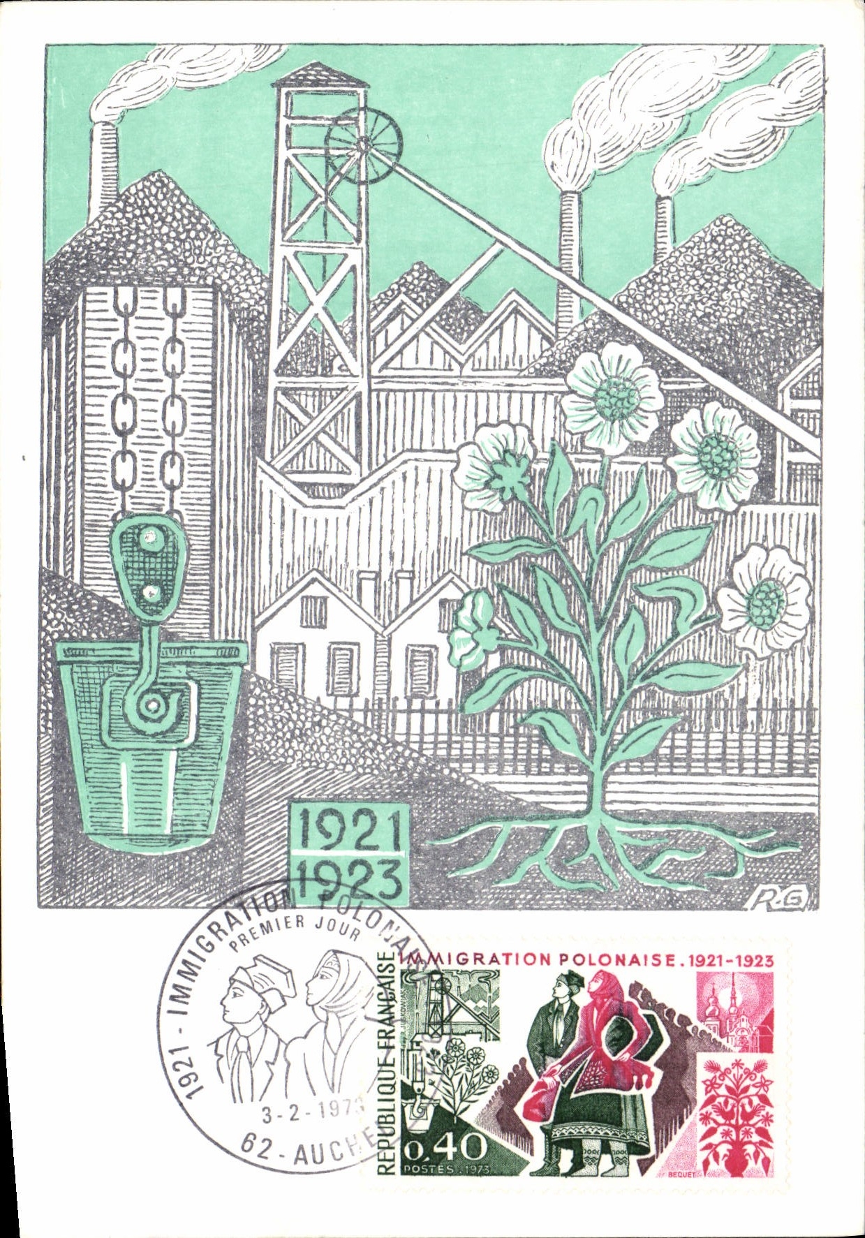 Carte Maximum Cinquantenaire De l'Arrivee En Masse Des Emigres Polonais En France Pologne 1973