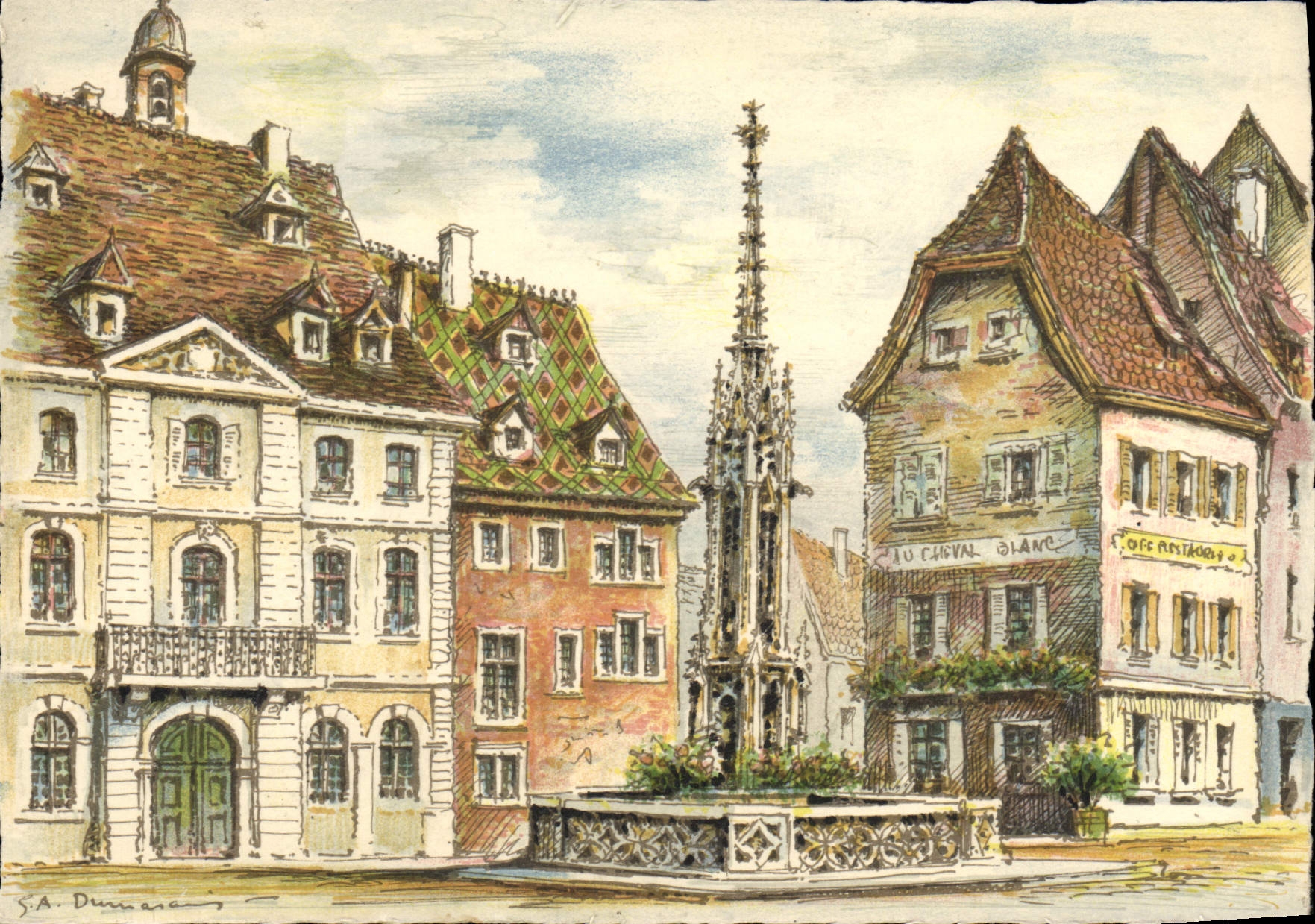 MODERN CARD Altkirch the Town hall And the Old Fountain