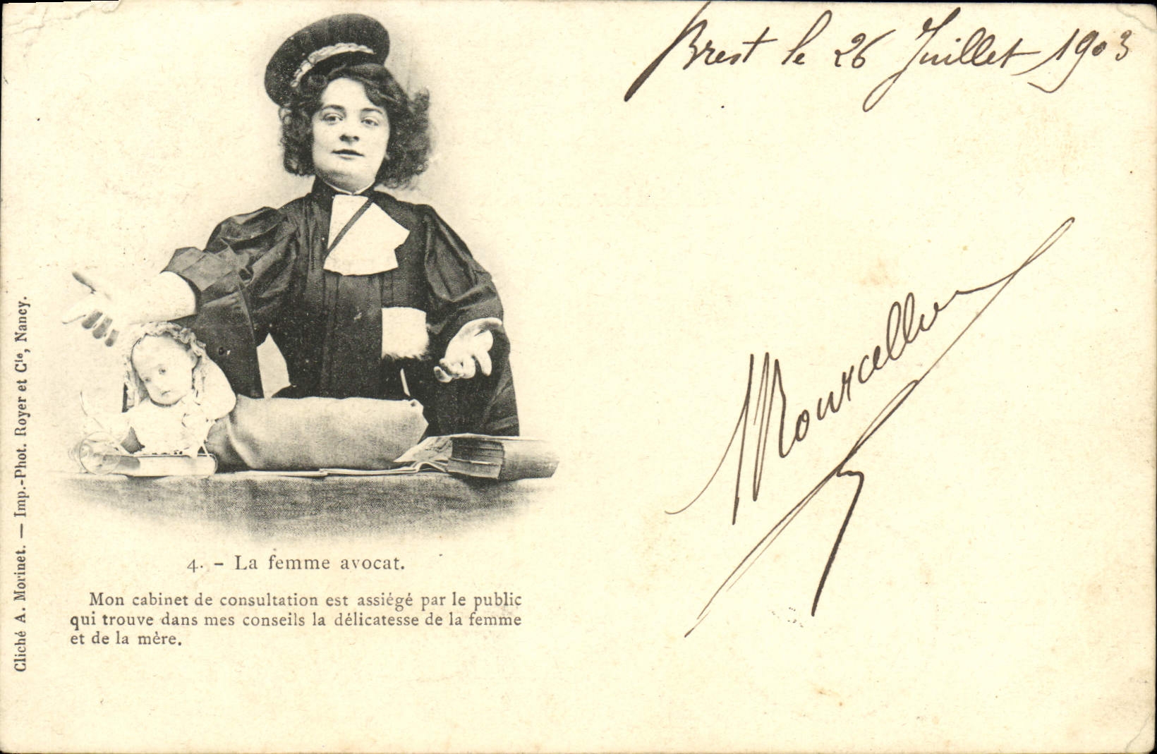 VINTAGE POSTCARD the Woman Lawyer My Consulting-room East Besieges By the Public Which Finds In My Councils Judges Justice