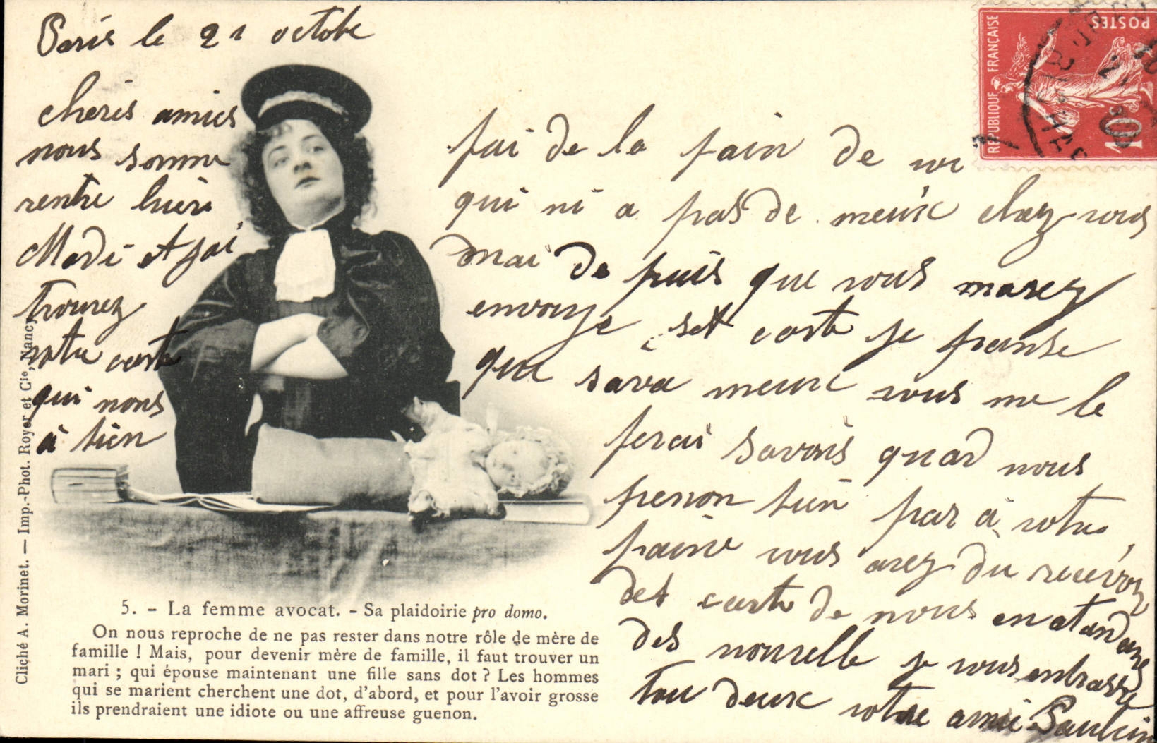 VINTAGE POSTCARD the Woman Lawyer Her Plaidoirir Peo Domo One Reproaches Us For not remaining Judge Justice