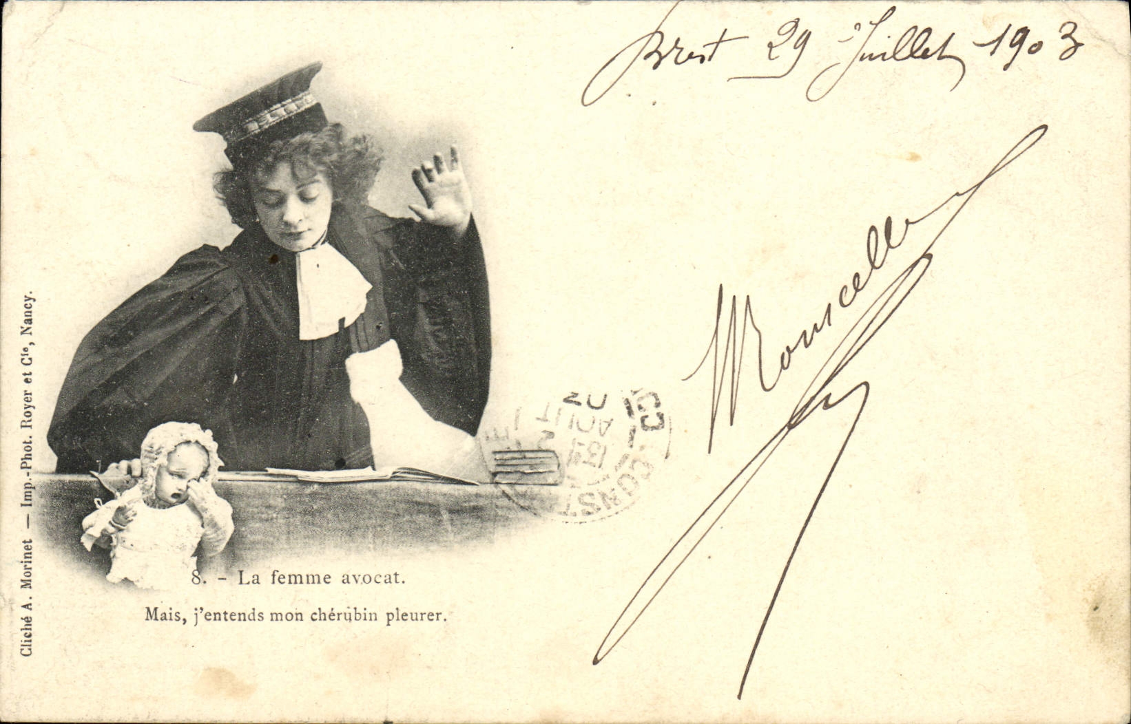 VINTAGE POSTCARD the Woman Lawyer But I Hear My Cherubin Pleurer Juge Justice