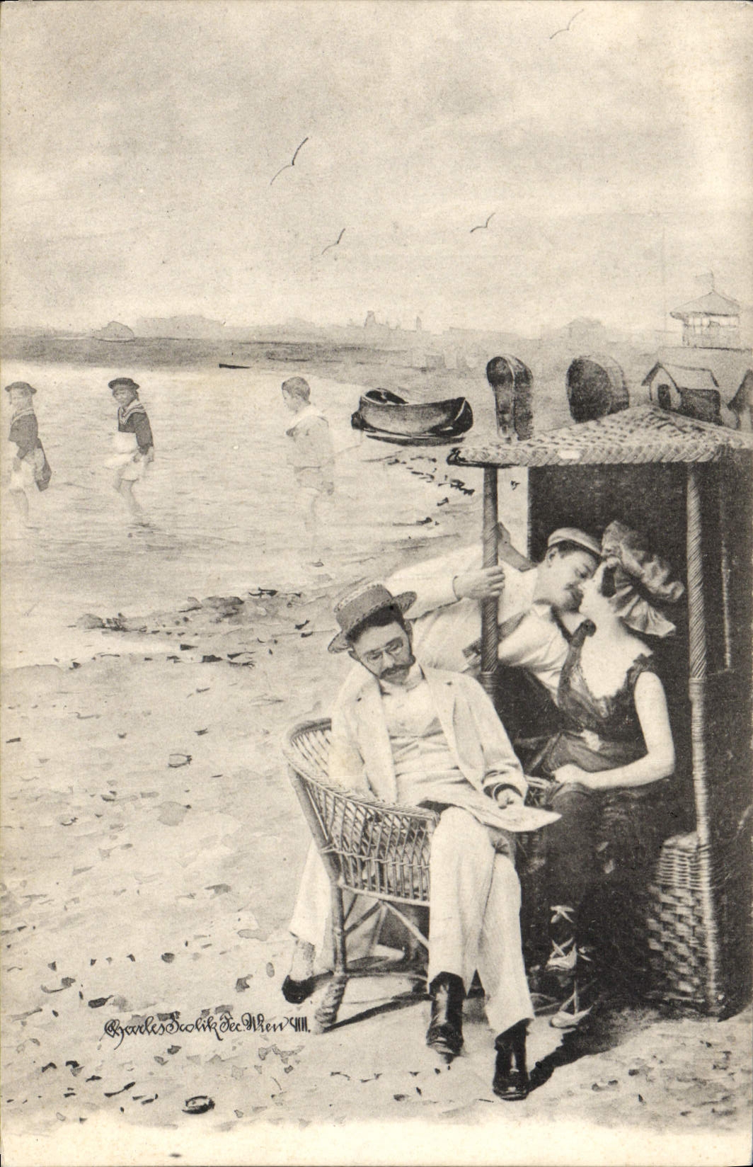 VINTAGE POSTCARD Fantasy Woman with the beach