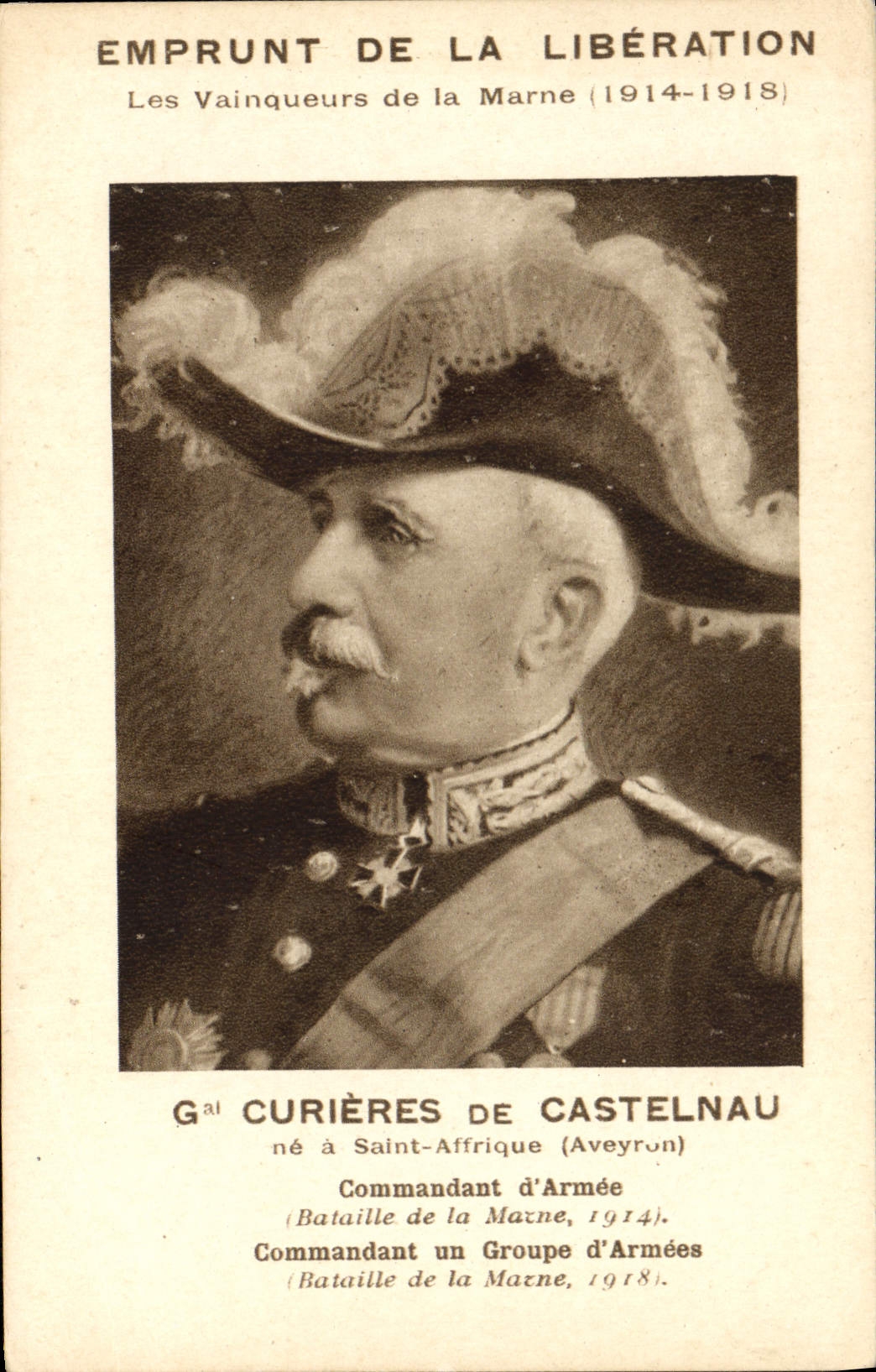 VINTAGE POSTCARD Loan Of the Release Winners Of the Marne Gall Curieres de Castelnau Militaria