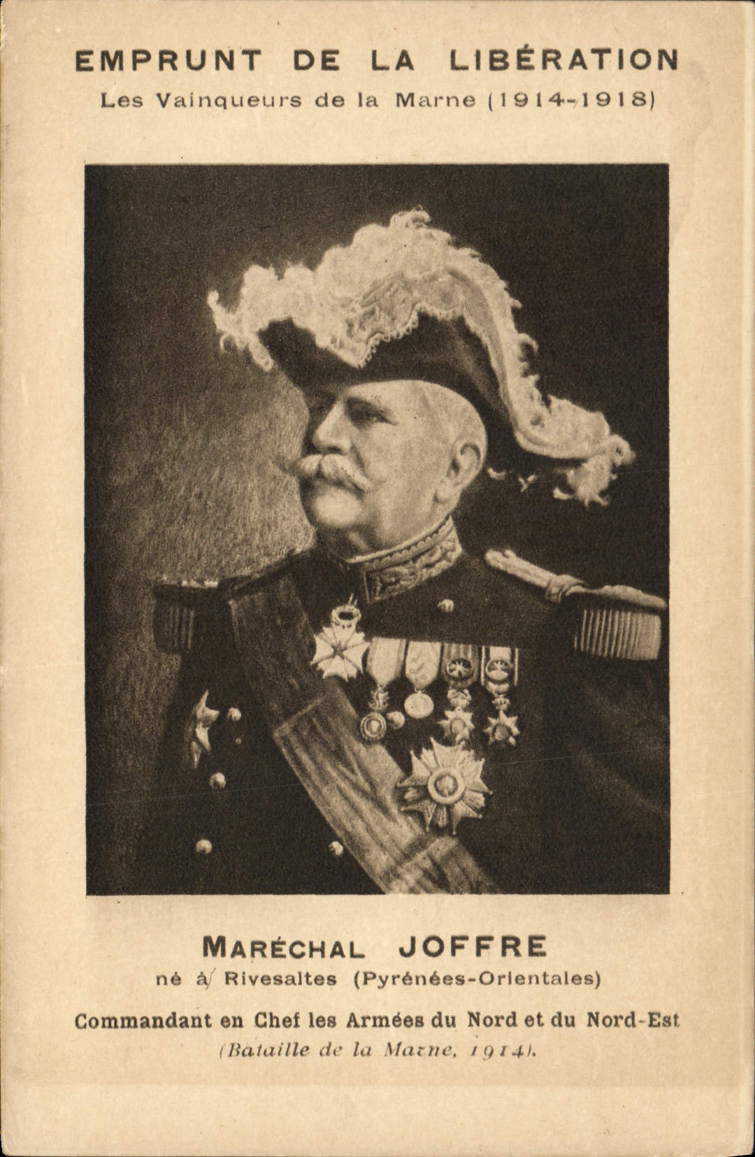 VINTAGE POSTCARD Loan Of the Release Winners Of the Marne Marshal Joffre Rivesaltes Militaria