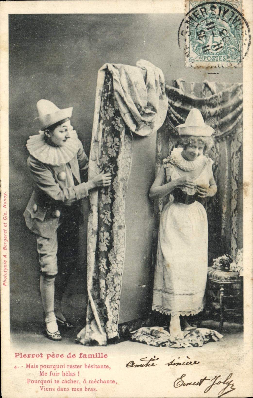 VINTAGE POSTCARD Pierrot father Woman