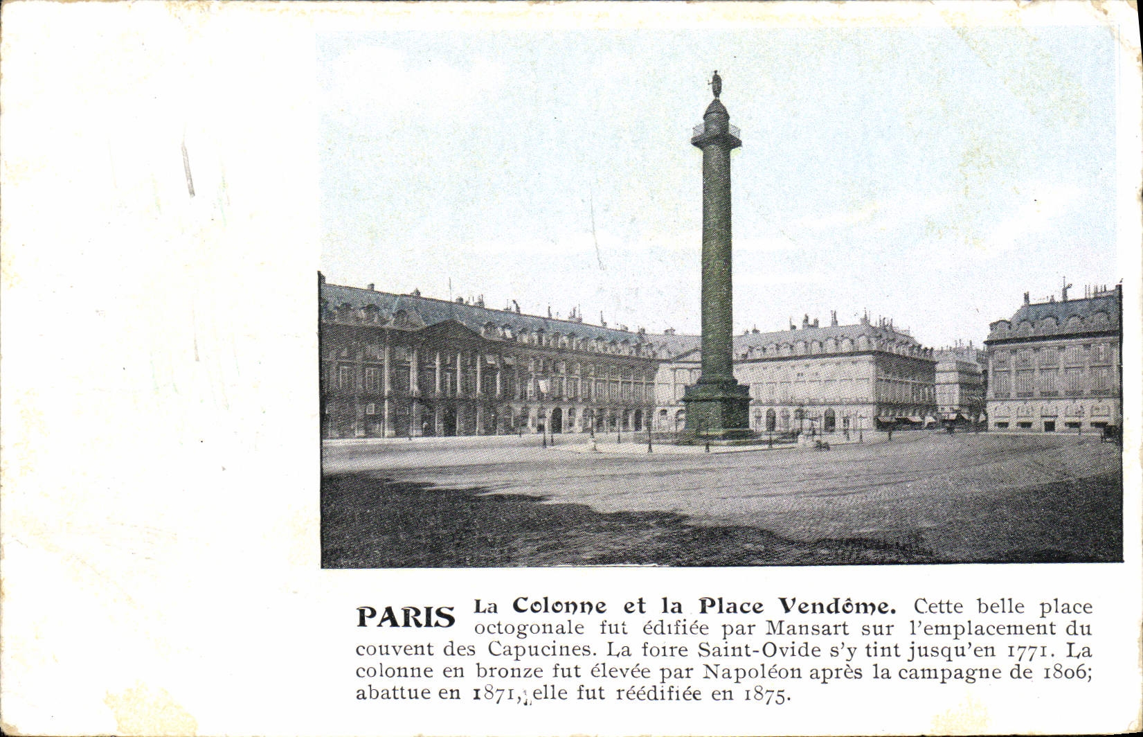 VINTAGE POSTCARD Paris the Column and the Vendome Place