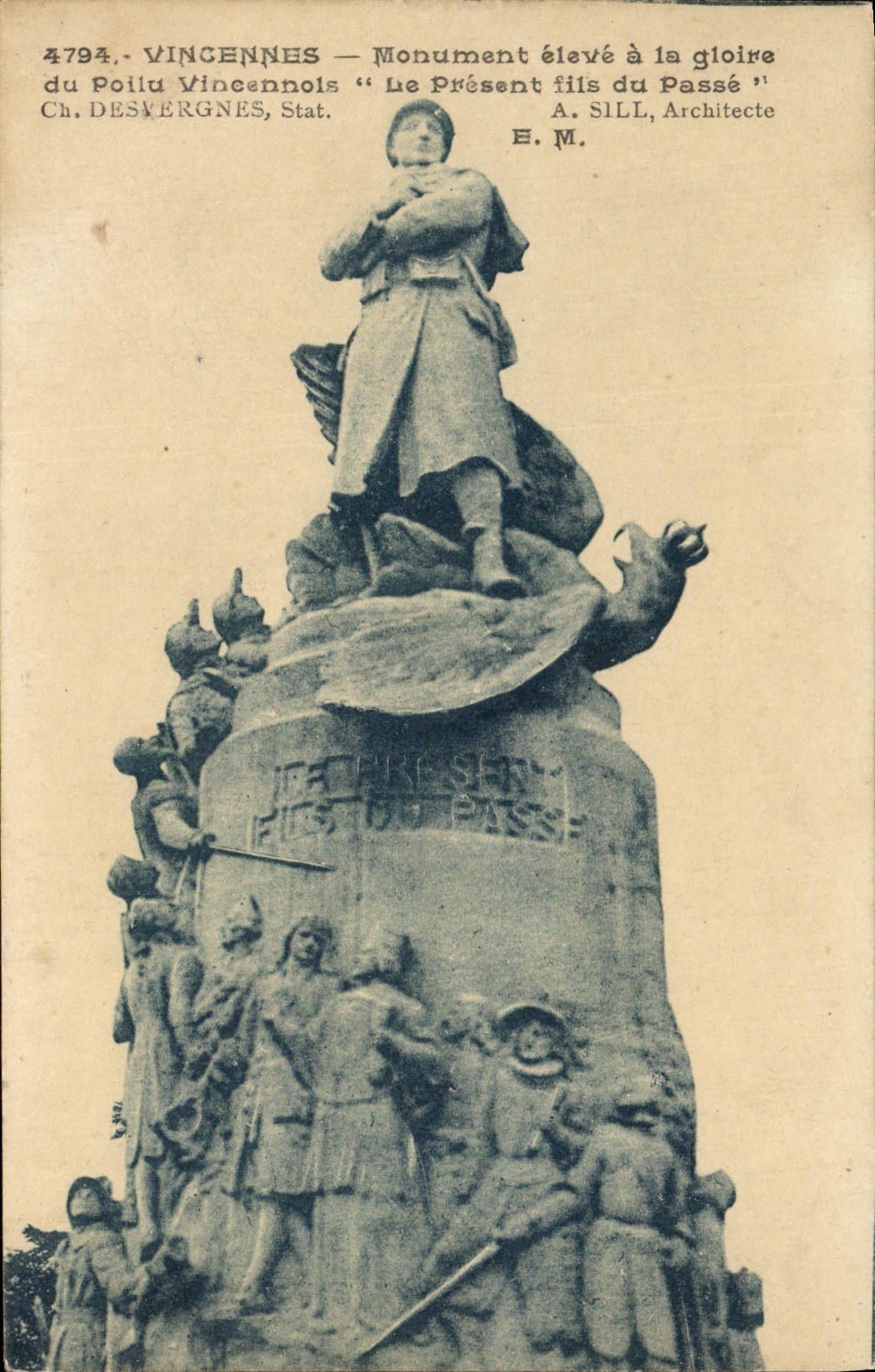 VINTAGE POSTCARD Vincennes Monument raised with the glory of Hairy the vincennois Militaria