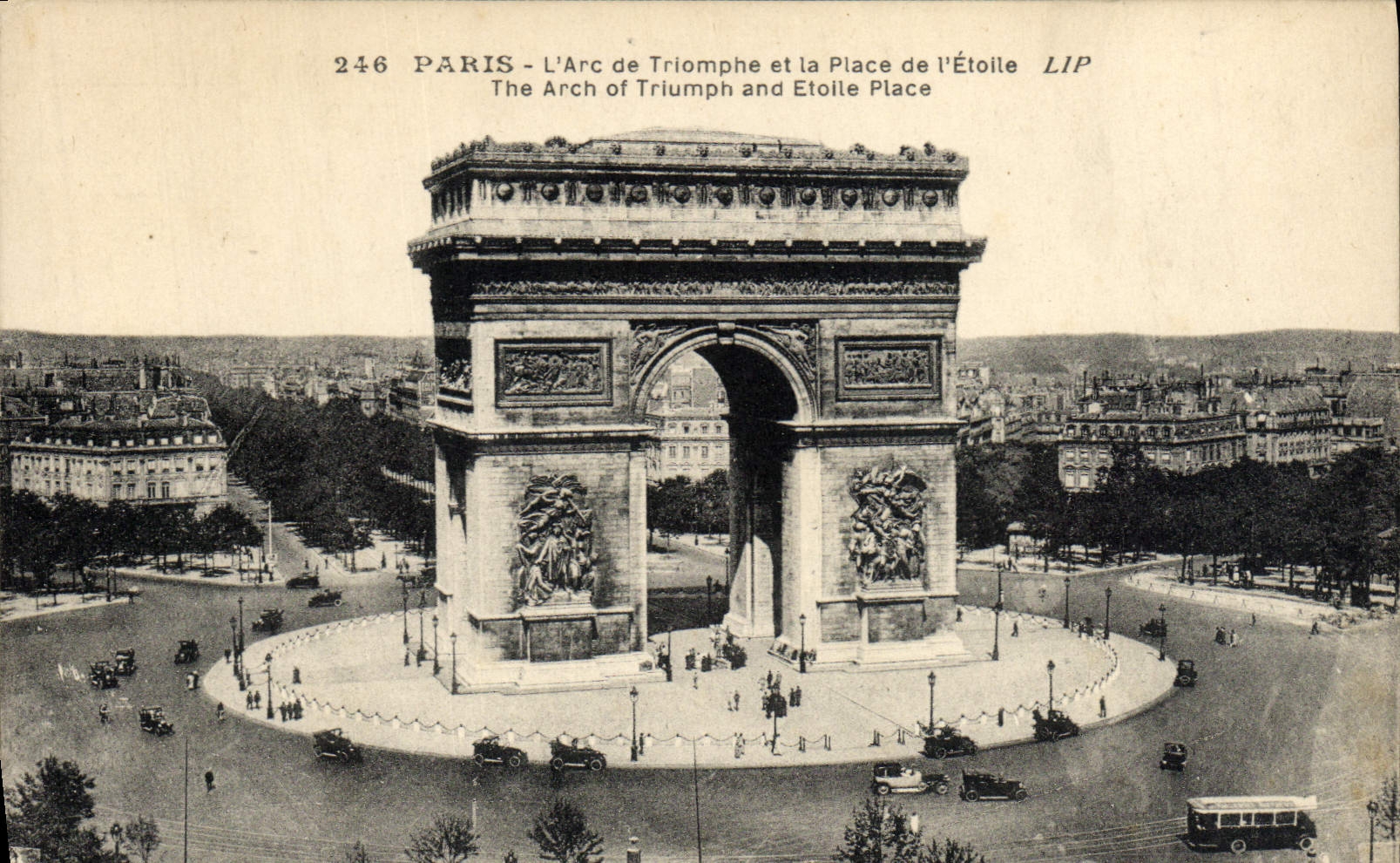 VINTAGE POSTCARD Paris Arc de Triomphe and the Place of Etoile