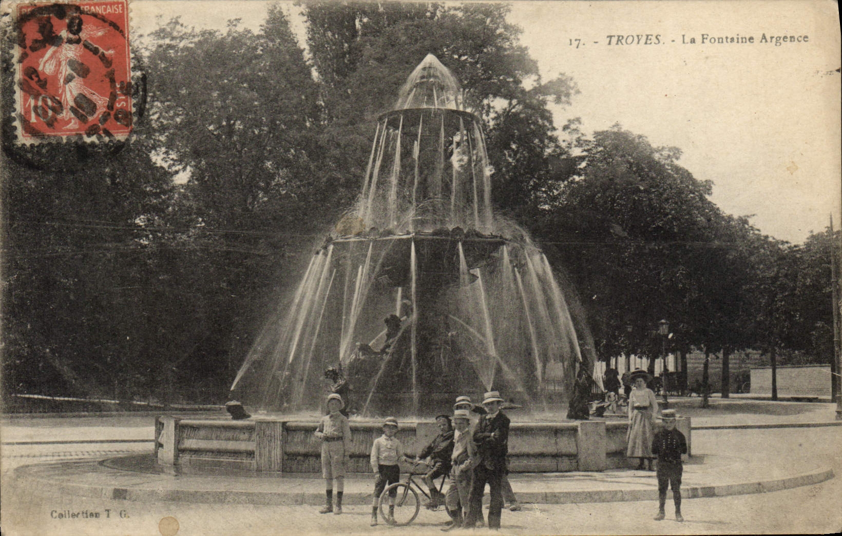 VINTAGE POSTCARD Troyes the Fountain Argence Velo Cycles