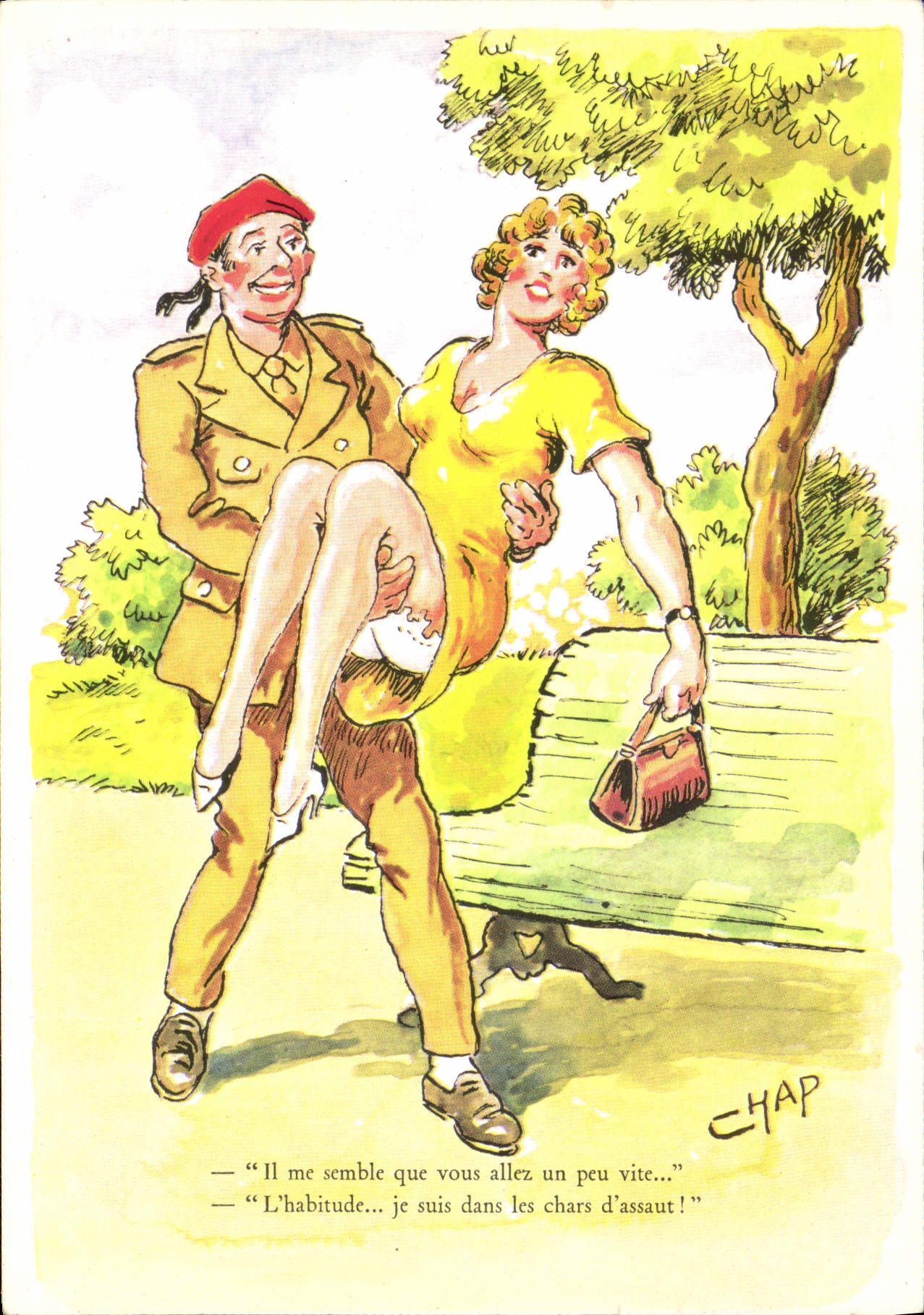 CPA Il me semble que vous allez un peu vite L' habitude Je suis dans les chars Militaria Humour