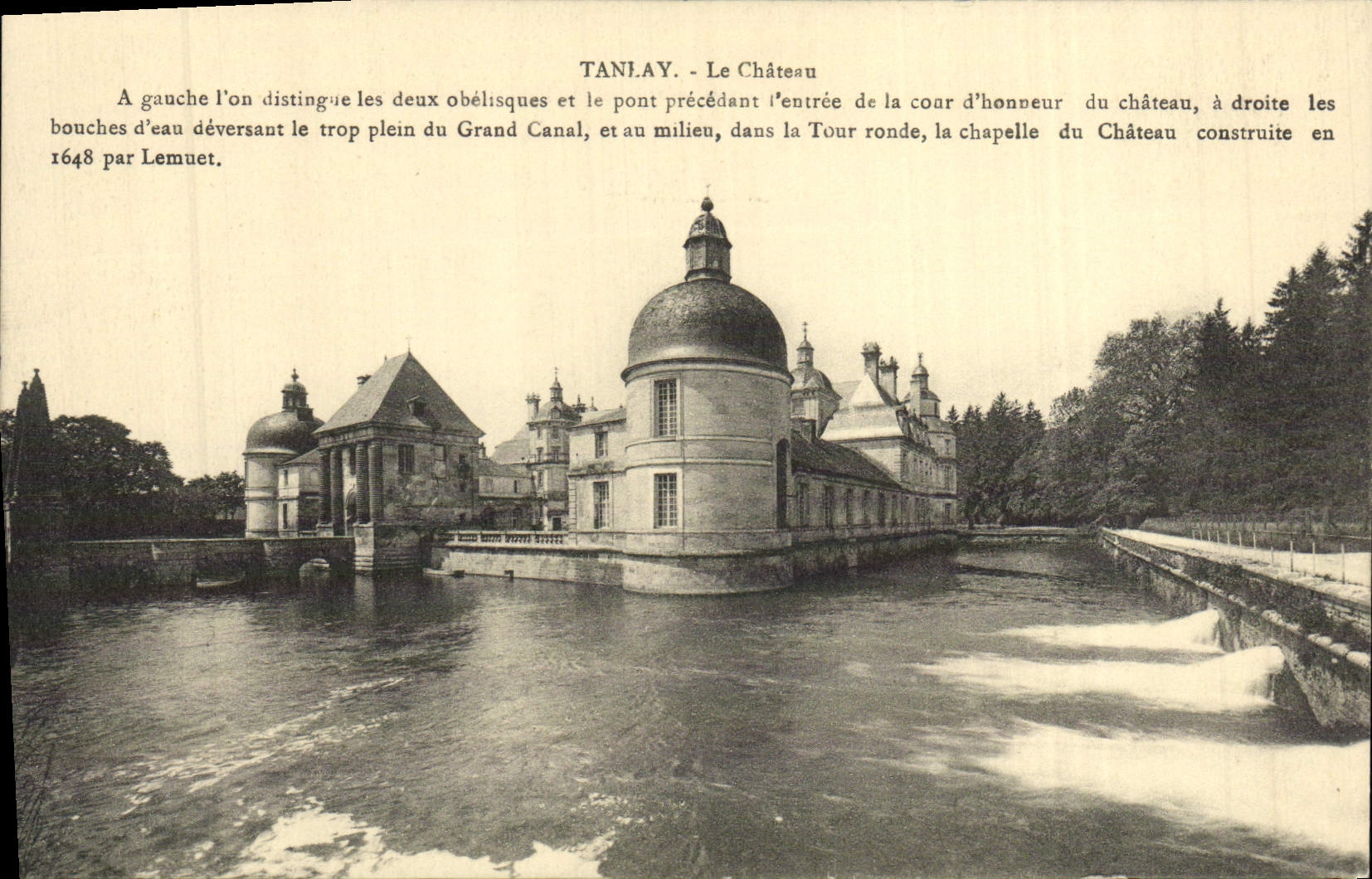 VINTAGE POSTCARD Tanlay the Castle On the left one Distingne Two Obelisks And the Bridge