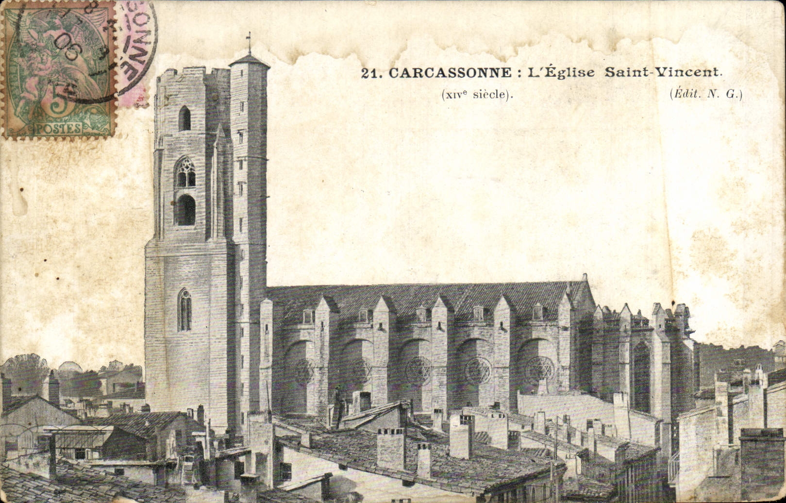 POSTAL Carcasona de la VENDIMIA la iglesia Vincent santo