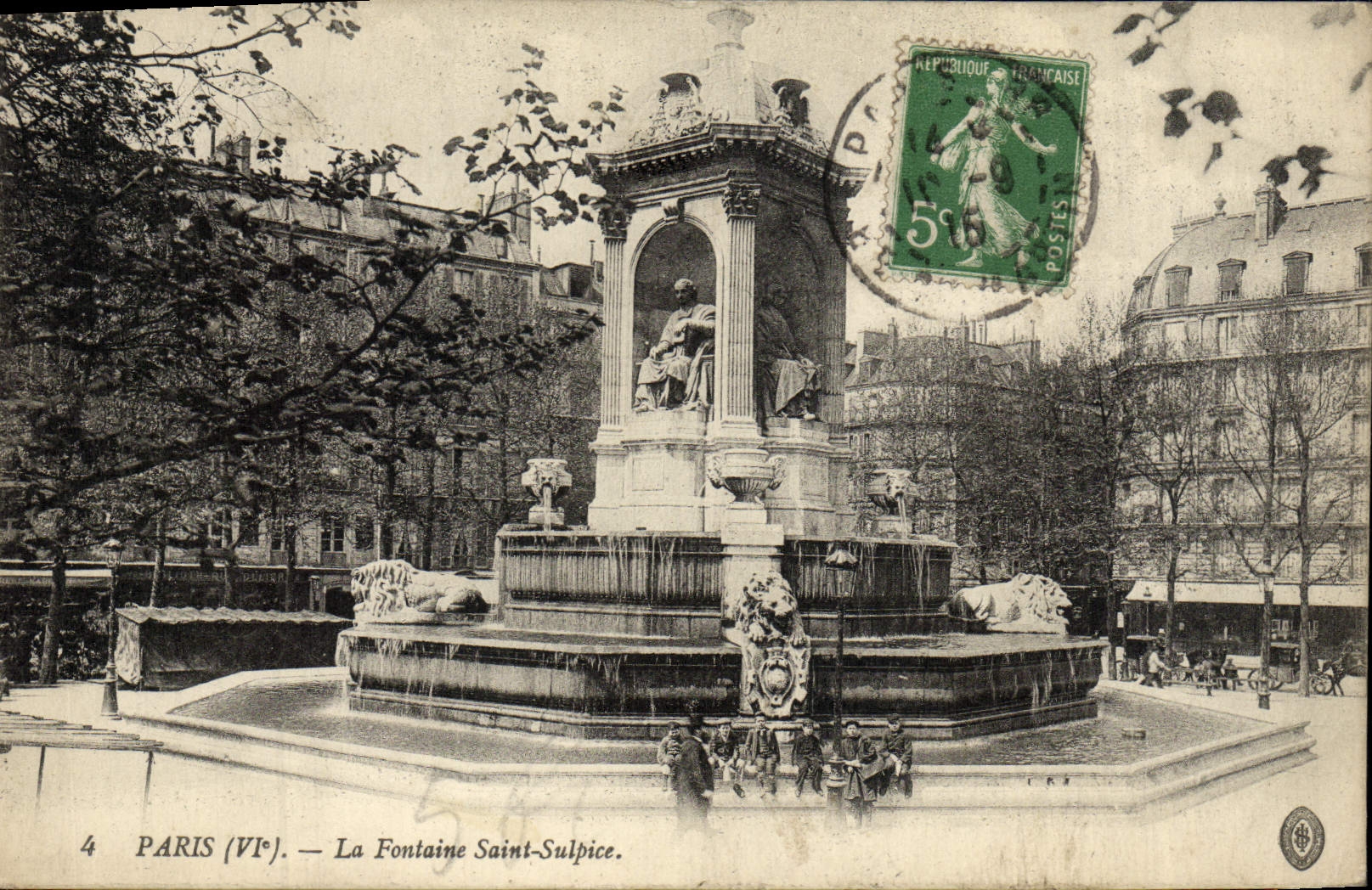 VINTAGE POSTCARD Paris the Fountain Holy Sulpice