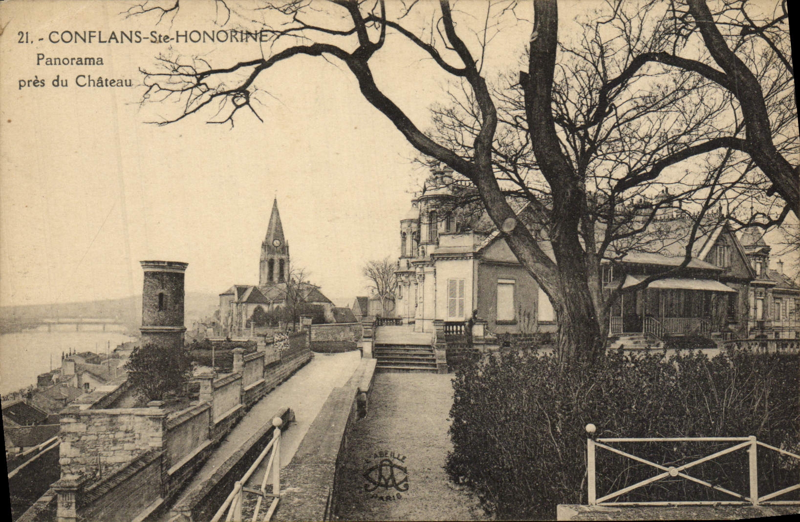 POSTAL Conflans co de la VENDIMIA. Panorama de Honorine cerca del castillo