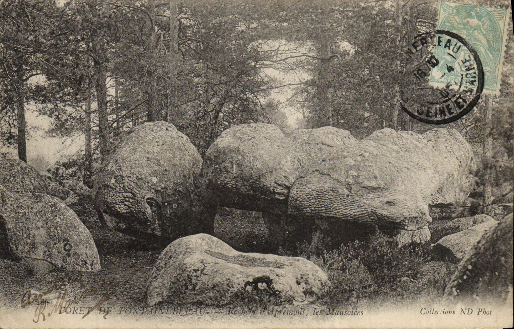 VINTAGE POSTCARD Drill De Fontainebleau Rocks of Apremont Mausoleums