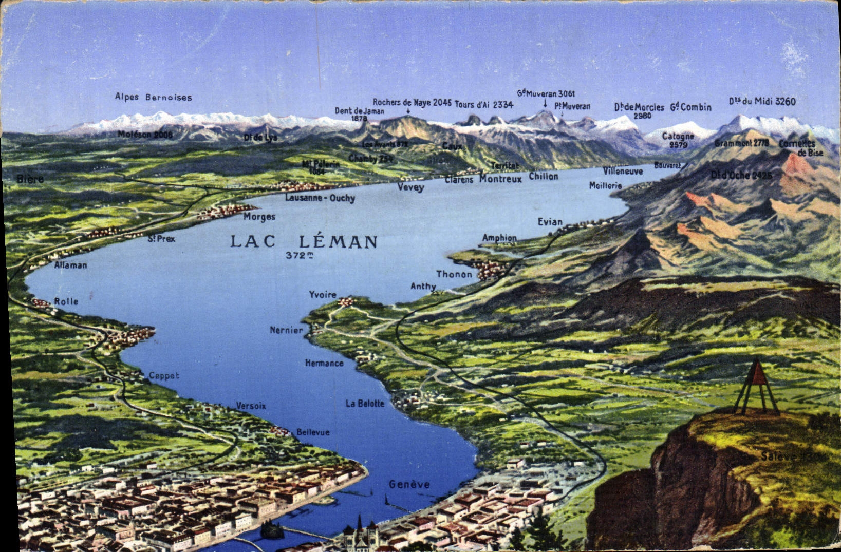 VINTAGE POSTCARD Geneva and the Panorama of the Lake Leman