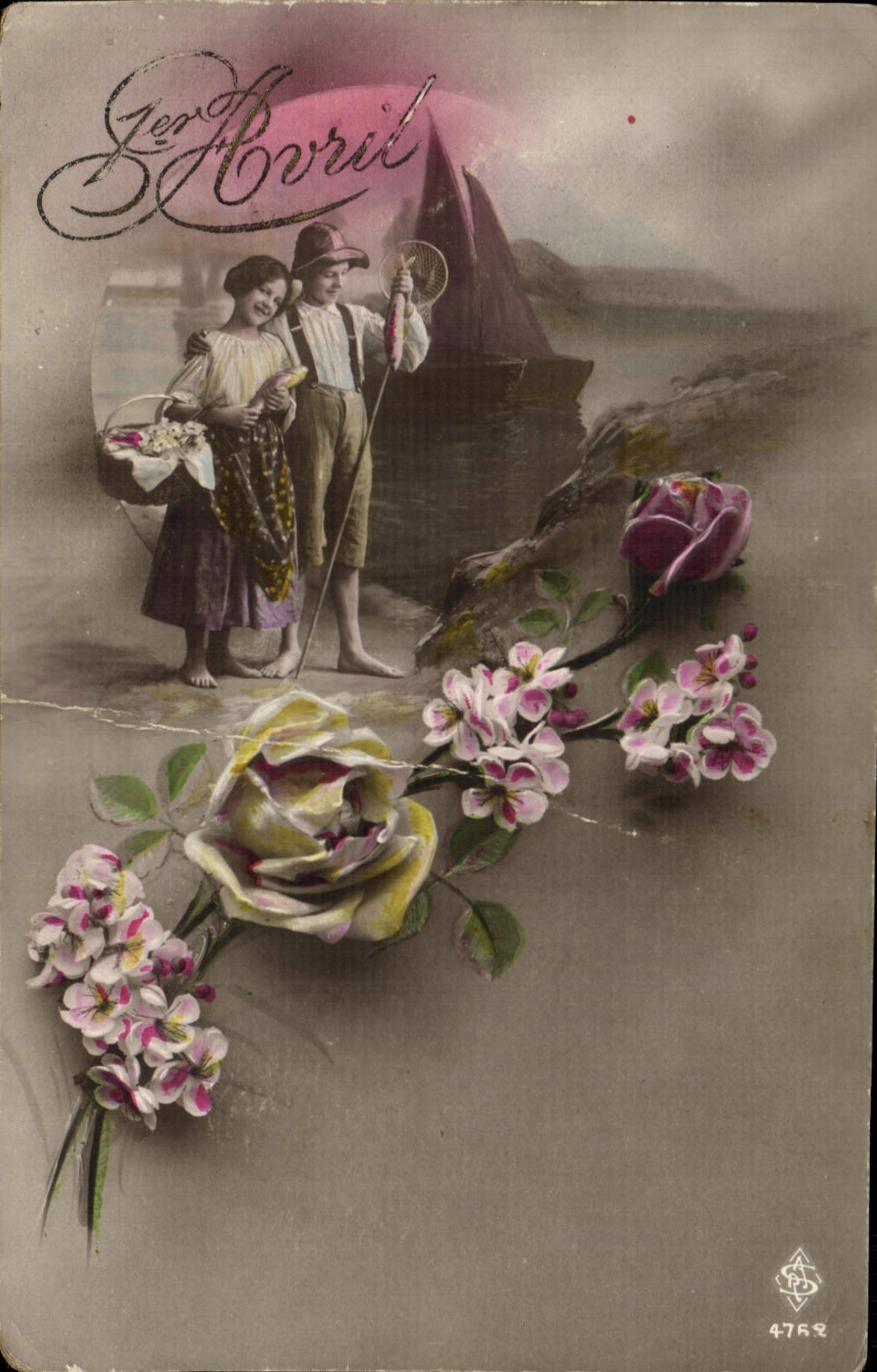 CPA Fantaisie Fleurs 1er avril