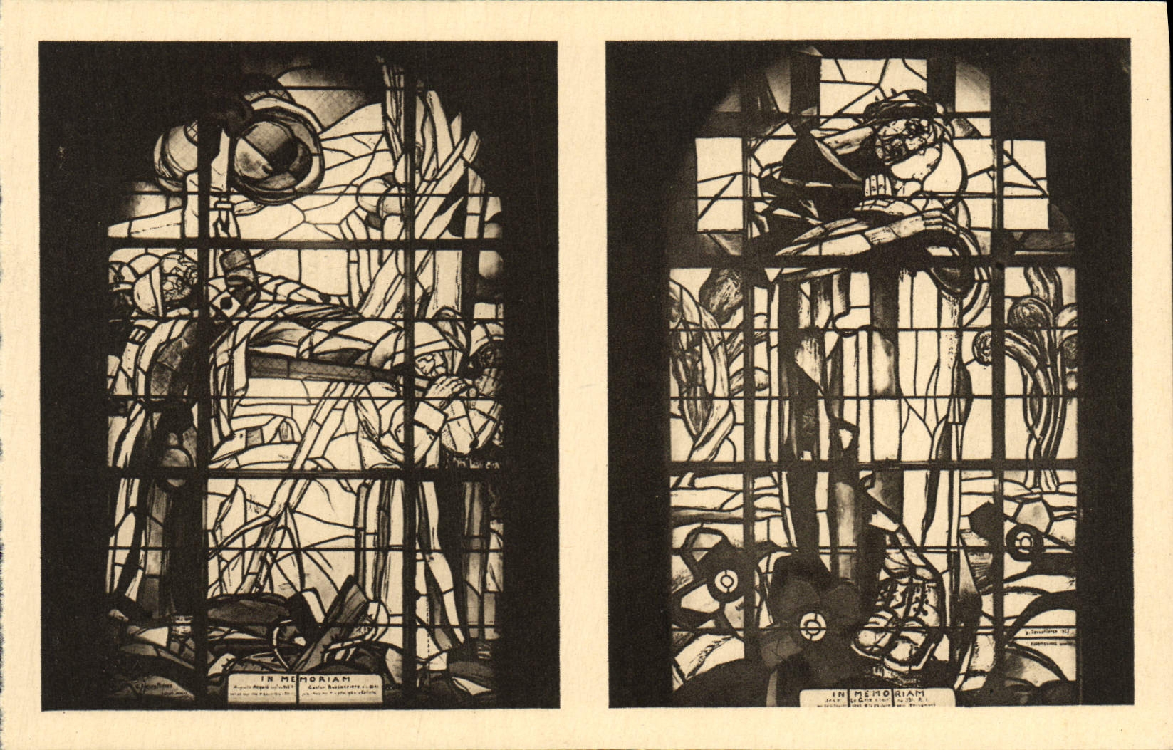 VINTAGE POSTCARD Ossuary of Douamont Militaria stained glasses