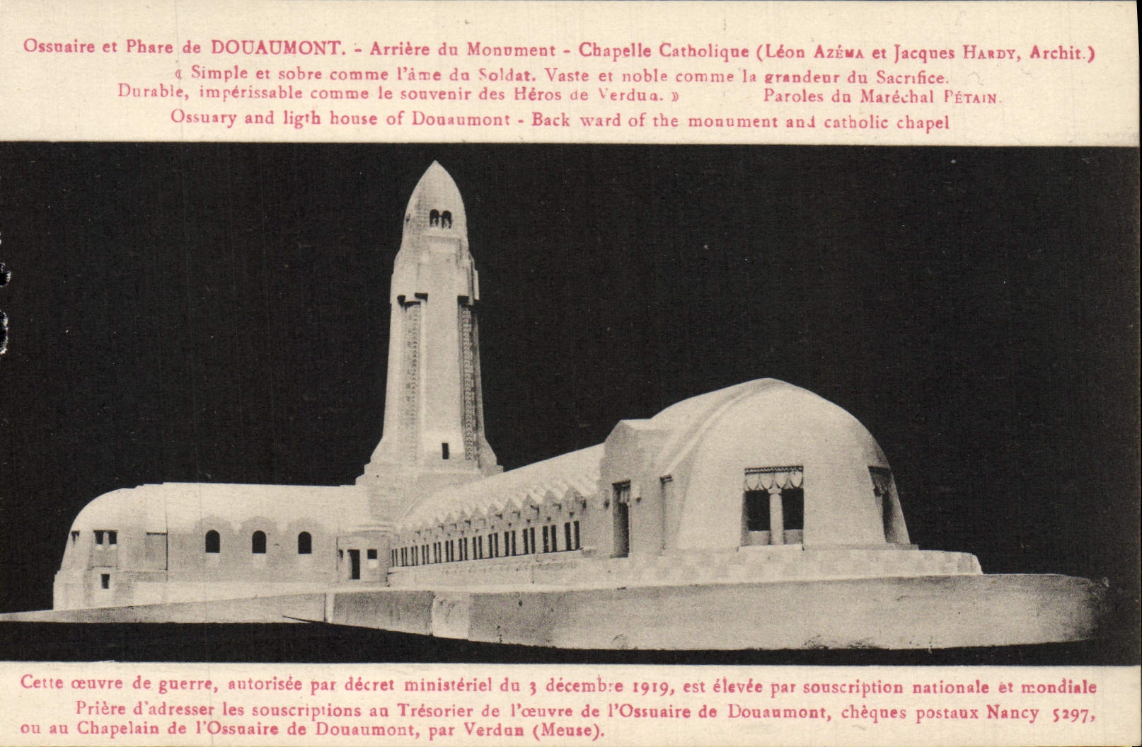 VINTAGE POSTCARD Ossaire and Phare of Douamont Postpone Catholic Monument Vault Militaria