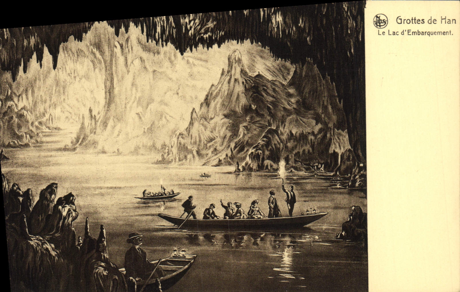 VINTAGE POSTCARD Caves of Han the Lake of Loading