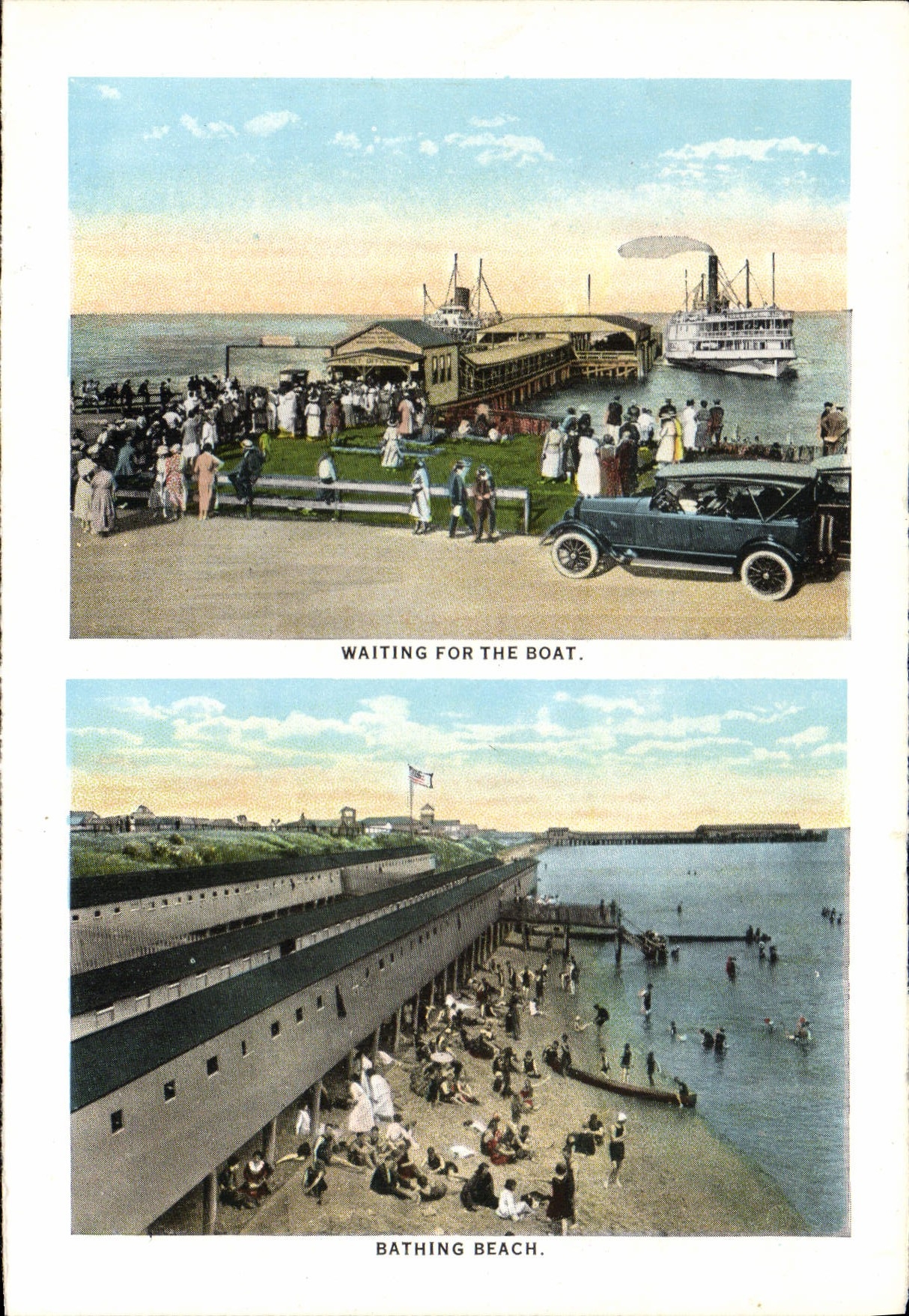 VINTAGE POSTCARD Wainting For The Boat Bathing Beach
