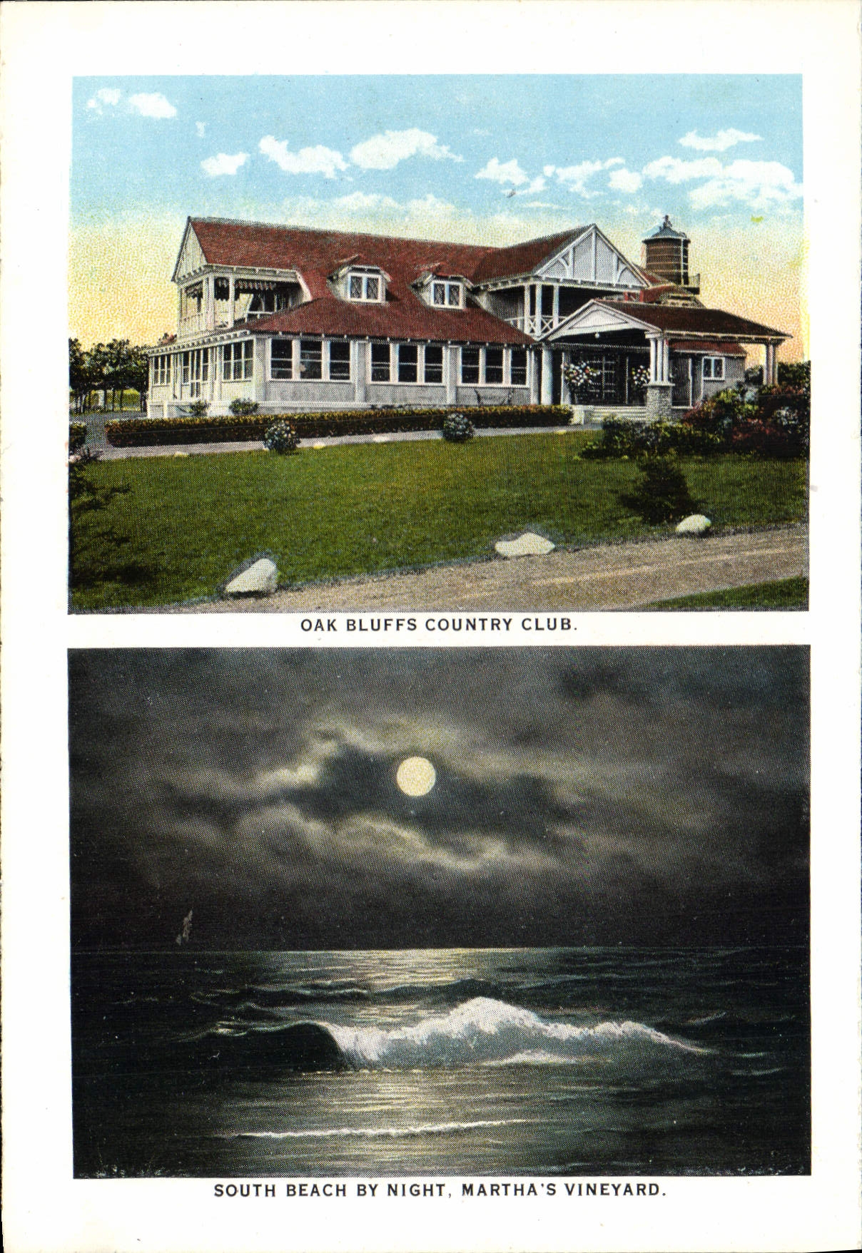 VINTAGE POSTCARD Oak Bluffs Country Club South Beach By Night Martha's Vineyard Circuit Avenue