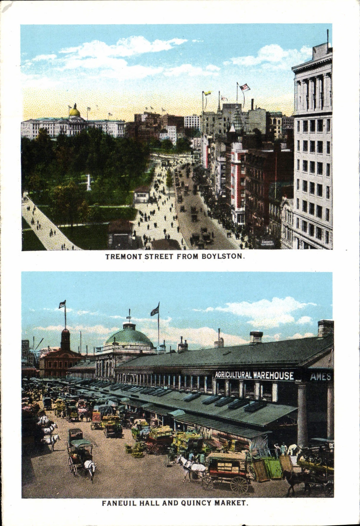 La calle de Tremont de la POSTAL de la VENDIMIA de Boylston Faneuil Pasillo y Quincy ponen la iglesia cristiana la avenida de la Commonwealth