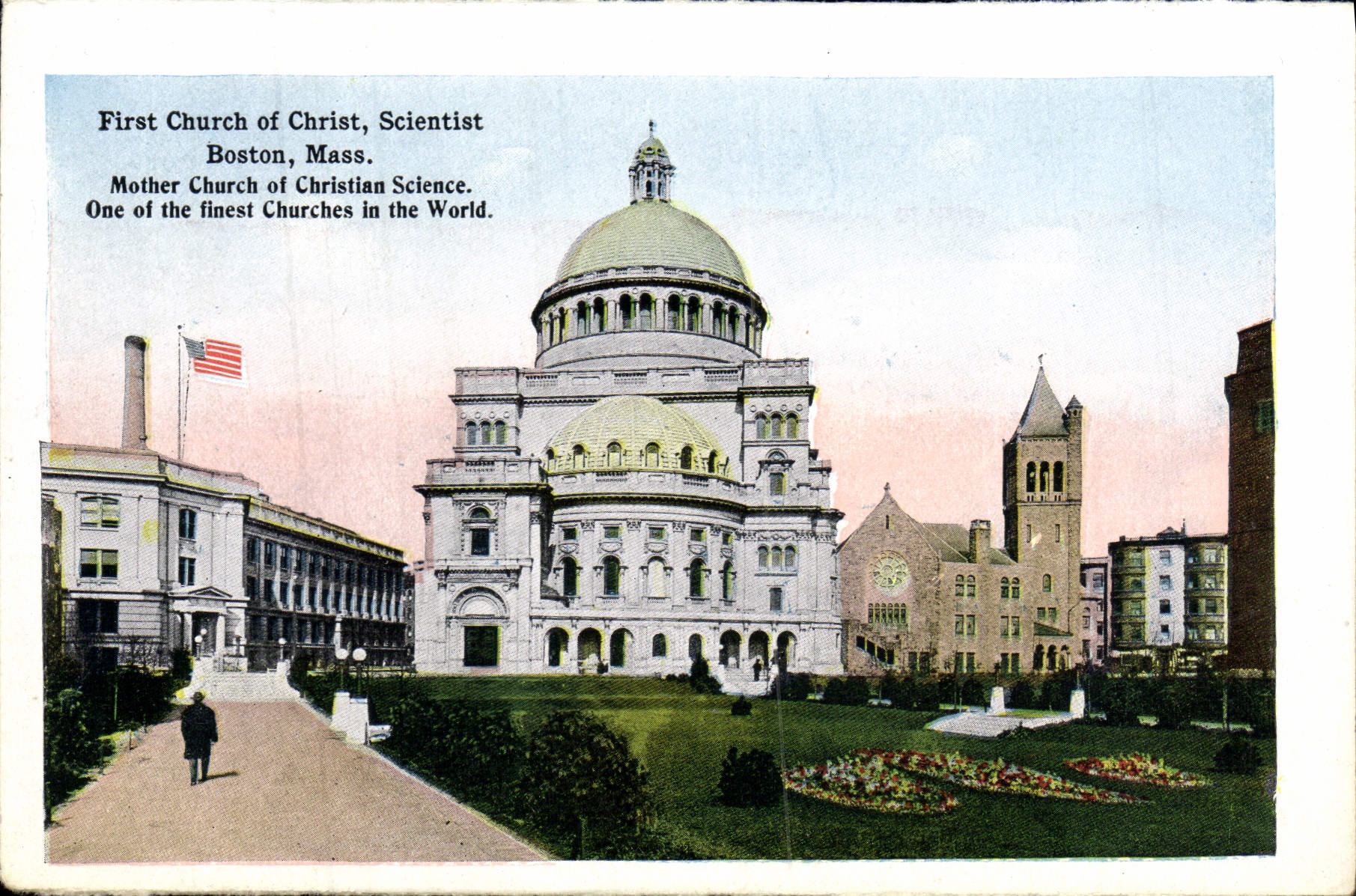 Iglesia de la POSTAL de la VENDIMIA primera del jardín público de Scollay del cortijo de Boston del científico de Cristo