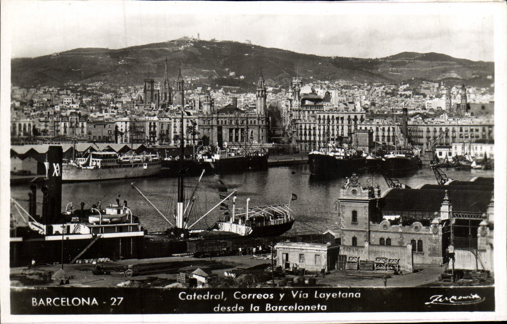 POSTAL Barcelona Catedral Correos de la VENDIMIA allí vía los barcos de Layetana Desde Barceloneta