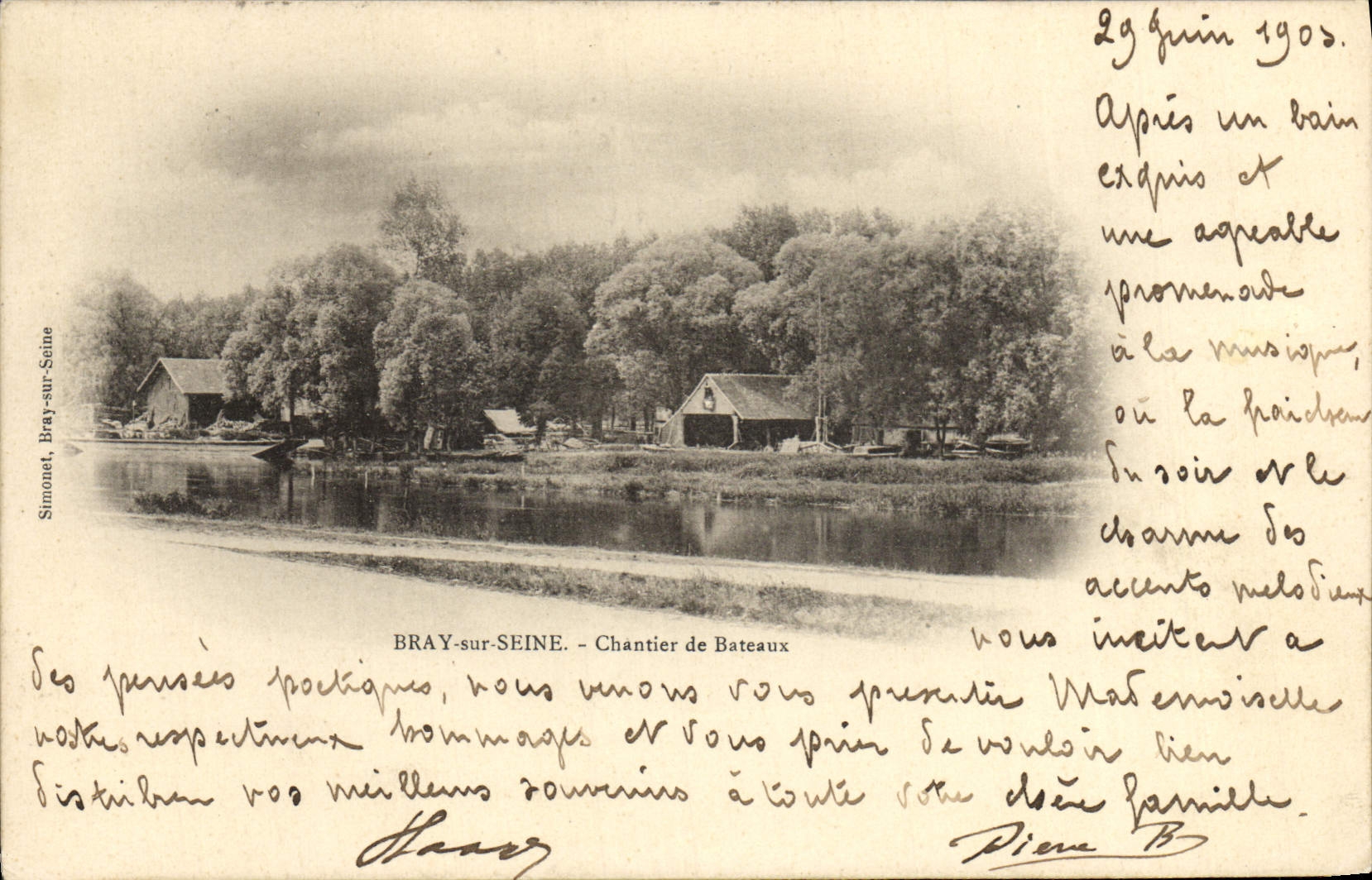 VINTAGE POSTCARD Bray On the Seine Building site Of Boats