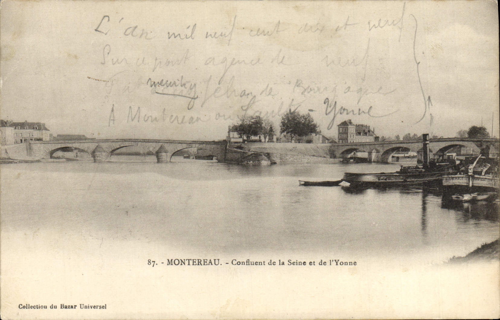 VINTAGE POSTCARD Montereau Confiuent Of the Seine And Yonne Boats