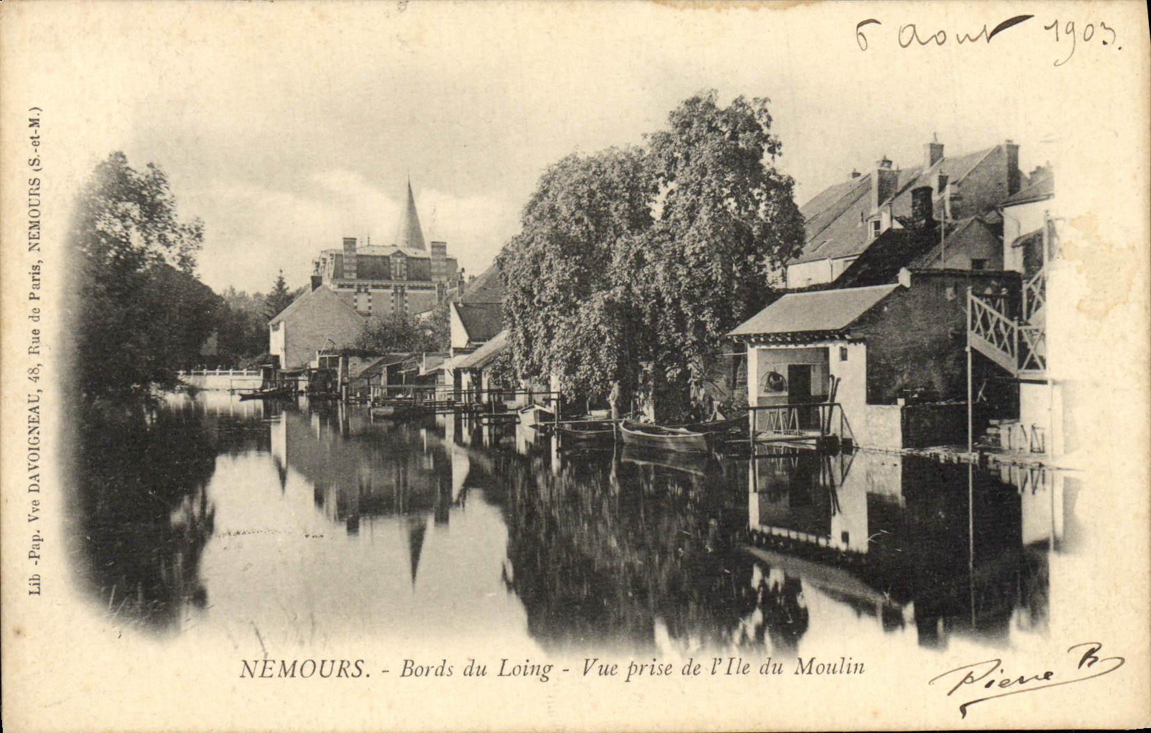 VINTAGE POSTCARD Nemours Edges Of Loing Seen from Of the Island Of the Mill