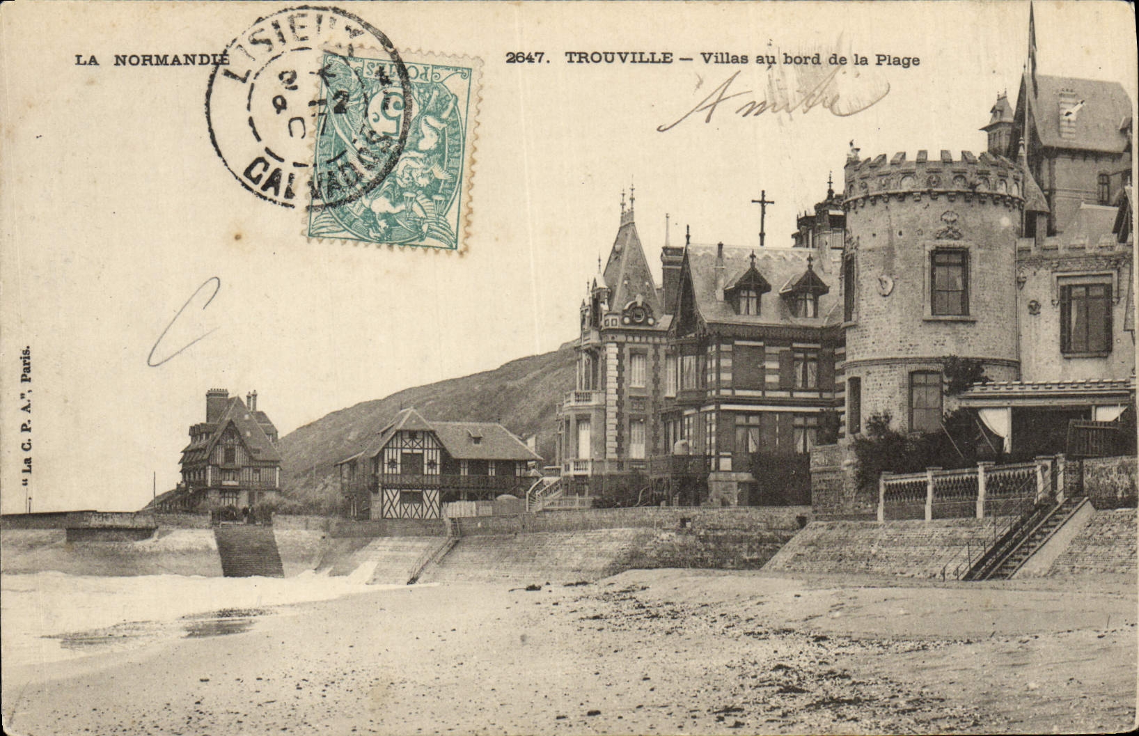Chalets de Normandía Trouville de la POSTAL de la VENDIMIA en el borde de la playa