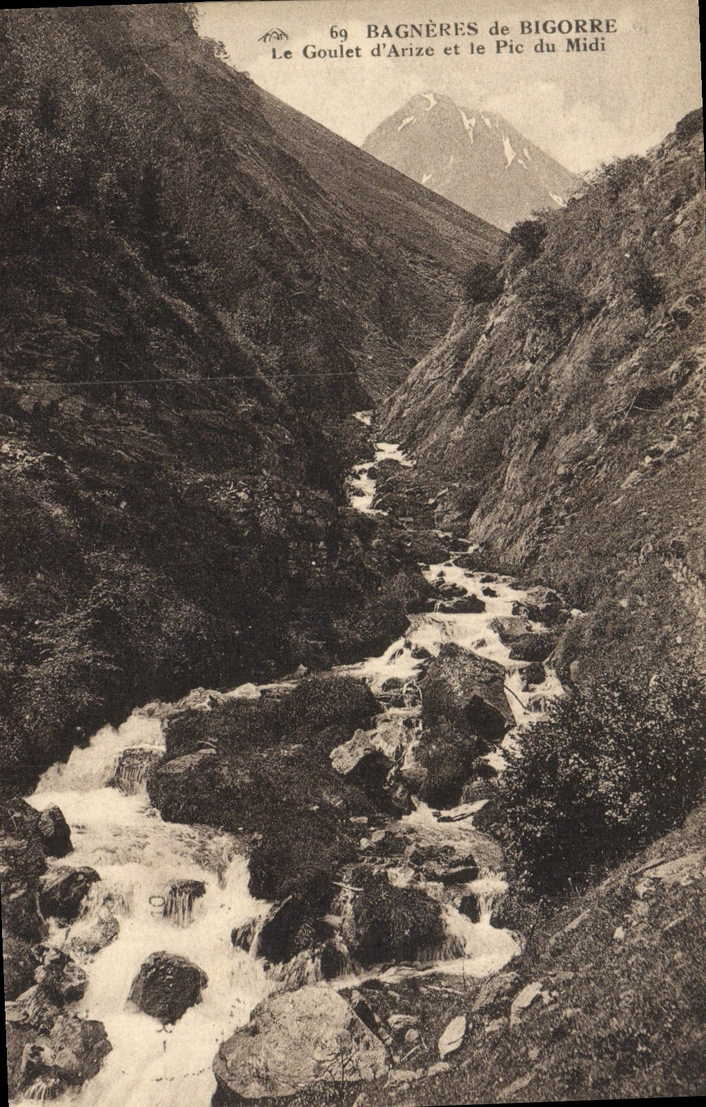 VINTAGE POSTCARD Bagneres De Bigorre the Narrow part of Arize And the Peak Of the South