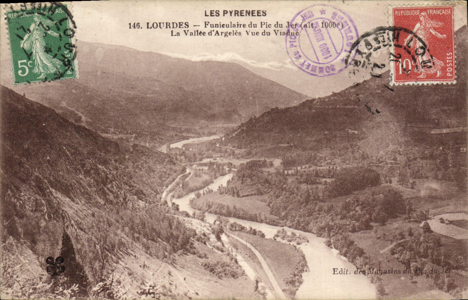 VINTAGE POSTCARD the Heavy Pyrenees Funicular Of the Peak Of Jer the Valley D' Argeles Seen Of the Viaduct