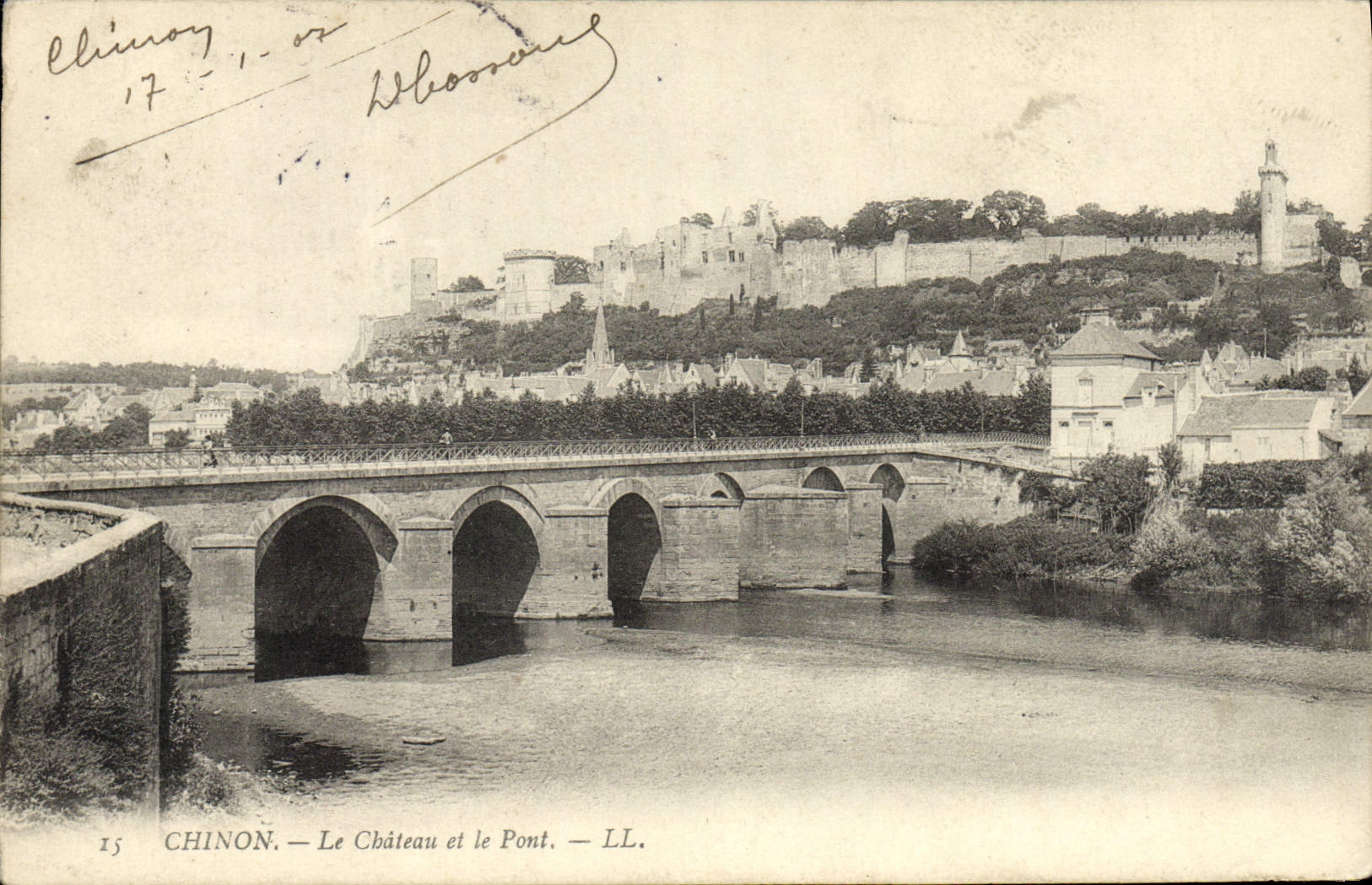 VINTAGE POSTCARD Chinon the Castle And the Bridge