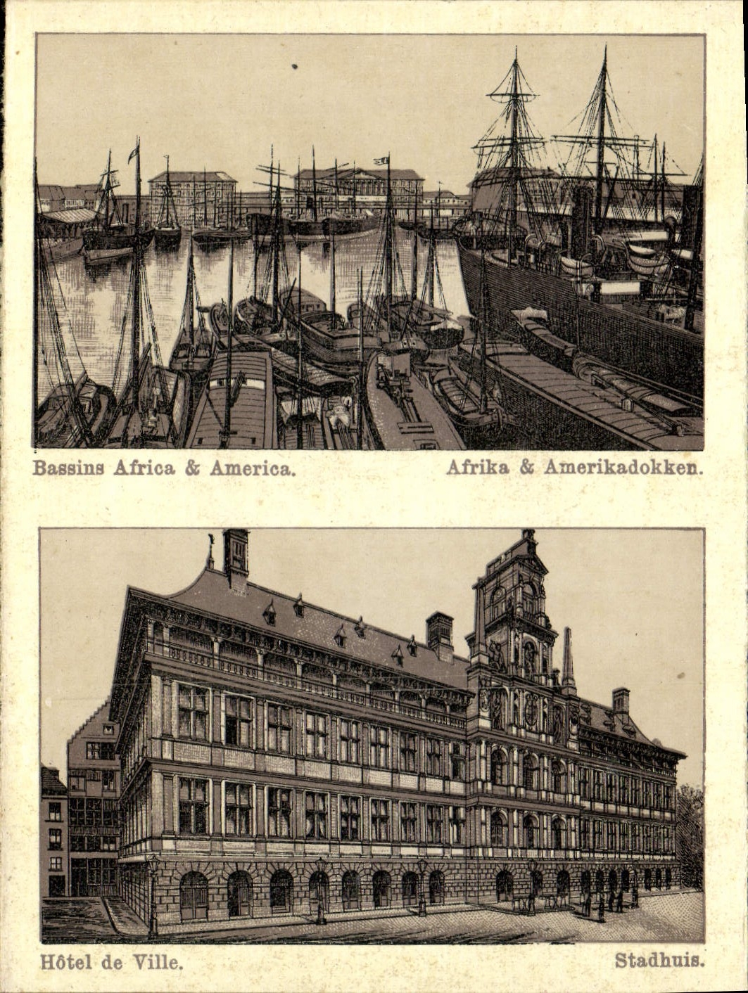 Ayuntamiento de África América Afrika Amerikadokken de los lavabos de la POSTAL de la VENDIMIA Stadhuis