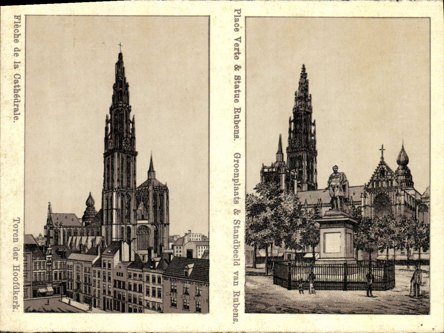 VINTAGE POSTCARD Green Place Rules Rubens Greenplaats Standbeeld Van Rubens Fleche Of the Cathedral Toren Der Hoofdkerk