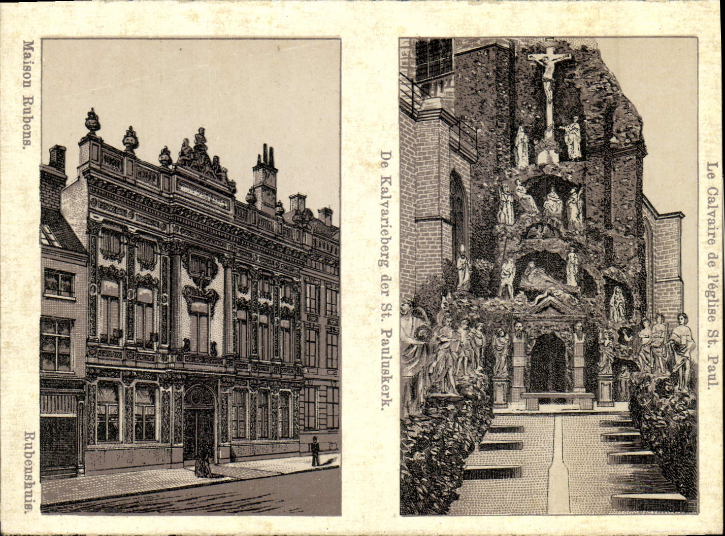 POSTAL de la VENDIMIA el martirio del St Pauluskerk de San Pablo De Kalvarieberg DER de la iglesia
