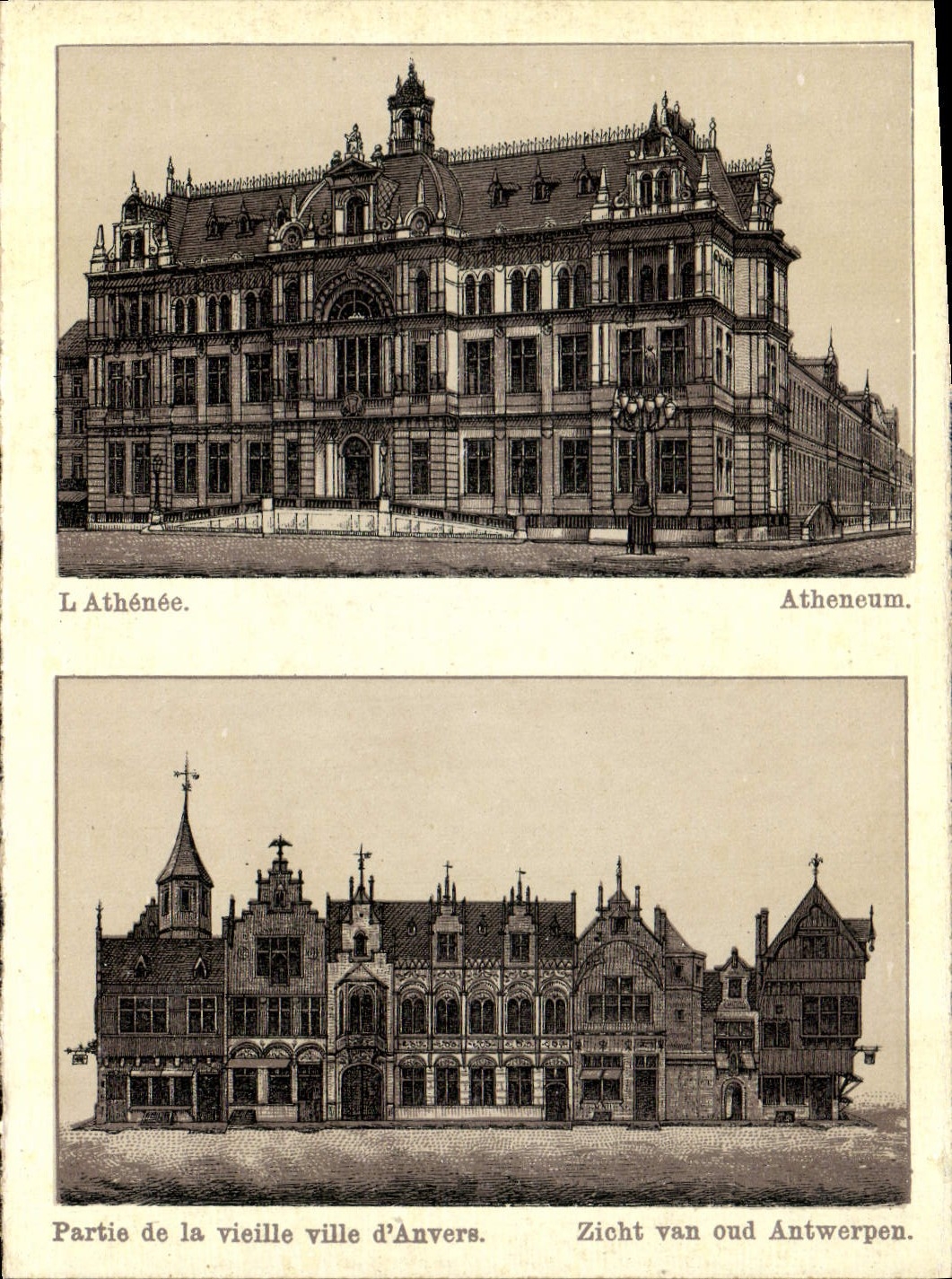 POSTAL de la VENDIMIA el Athenaeum del ateneo a la izquierda de la ciudad vieja de Amberes