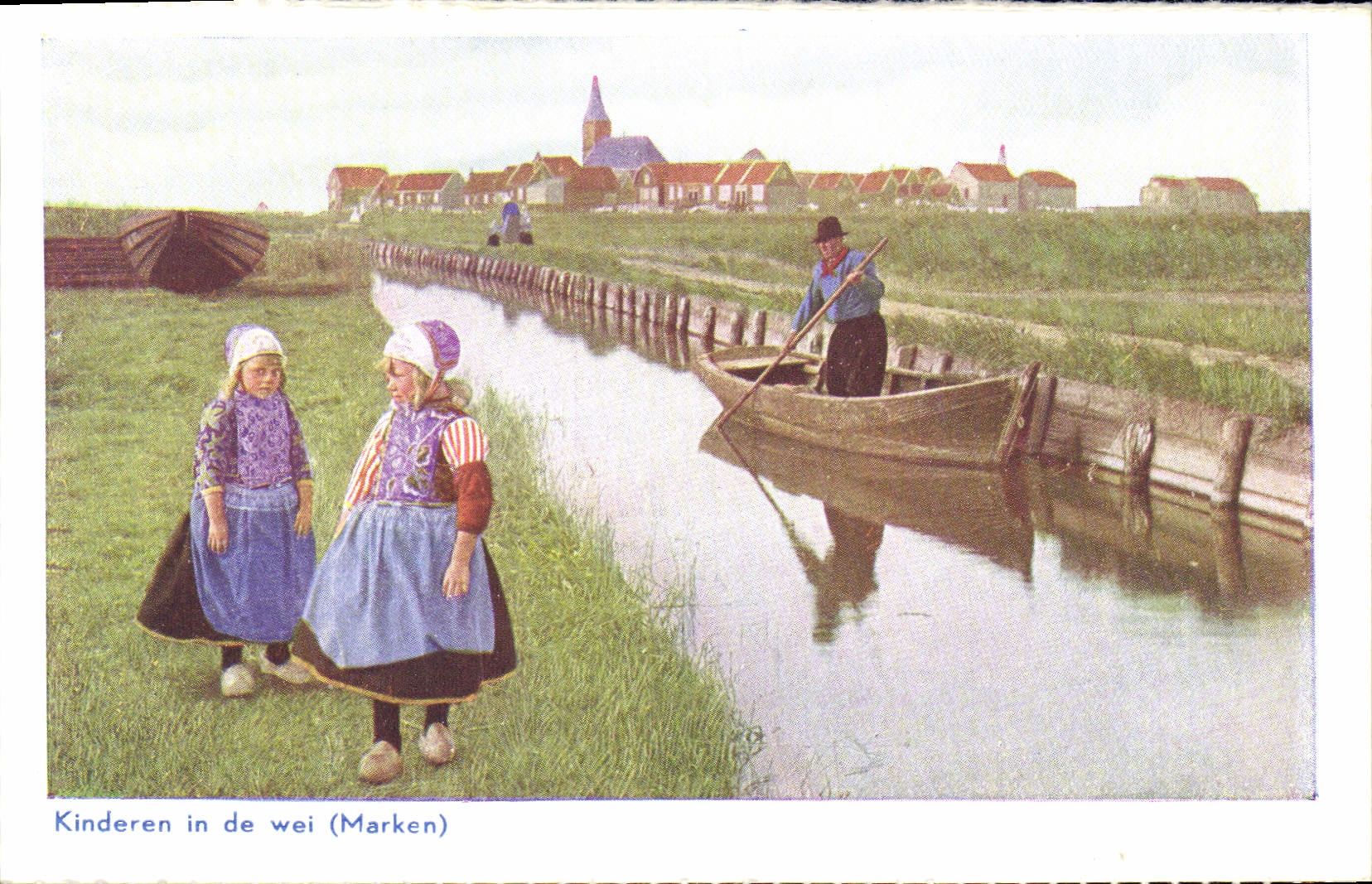 CPA Marken Kinderen In De Wei Enfants Folklore