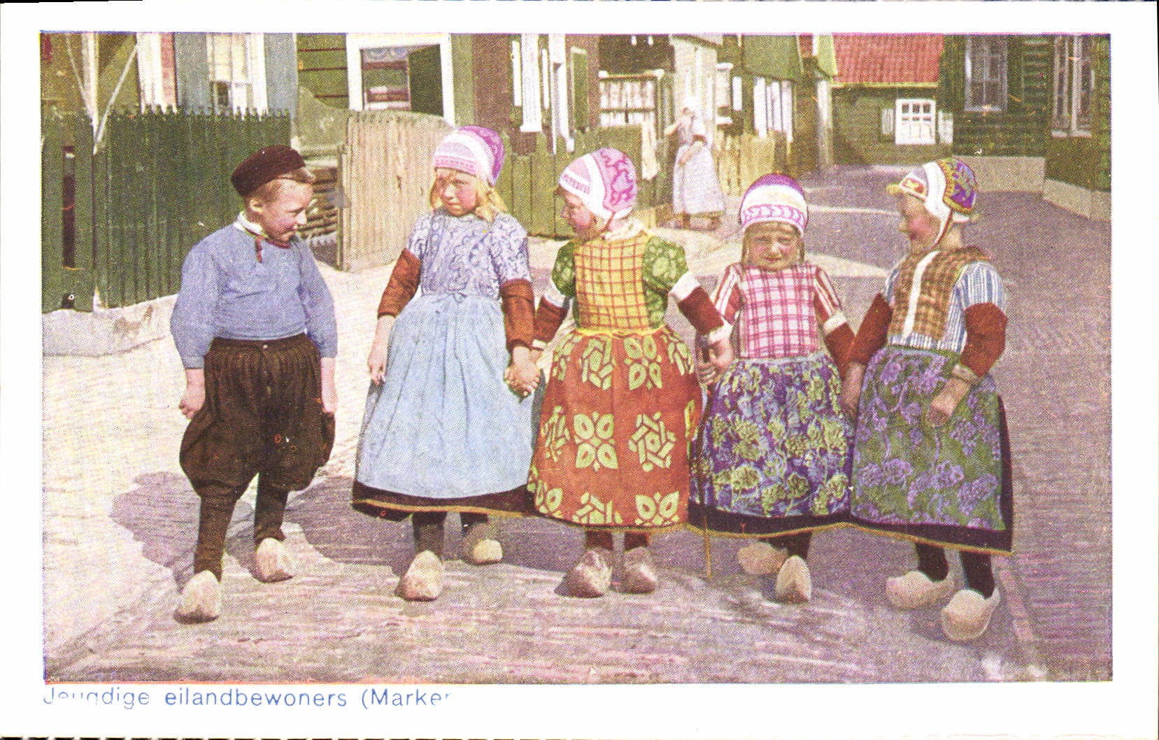 Folklore de los niños de Marken Jouadige Eilandbewoners de la POSTAL de la VENDIMIA
